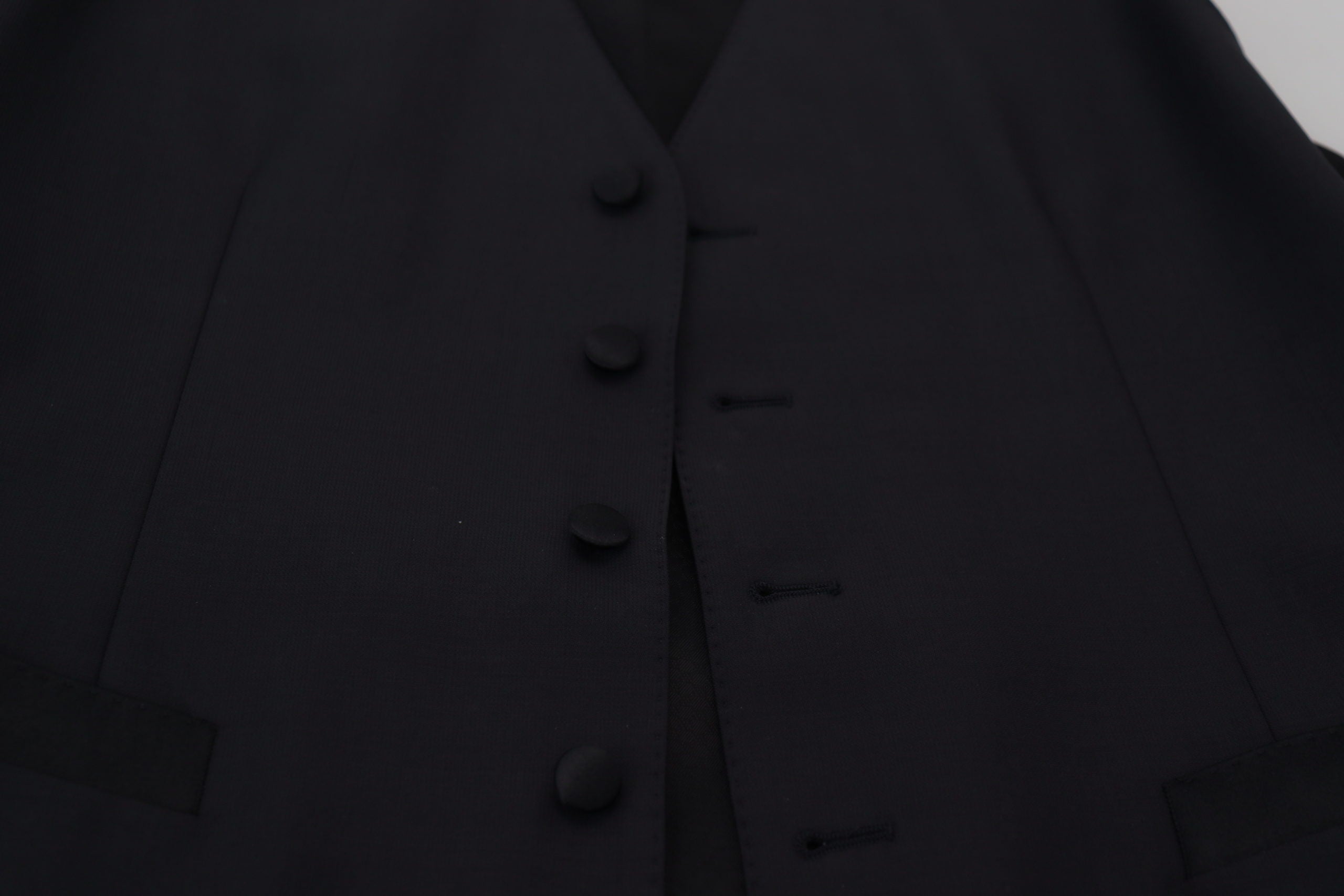 Black Wool Stretch Waistcoat Formal Vest - ventzia