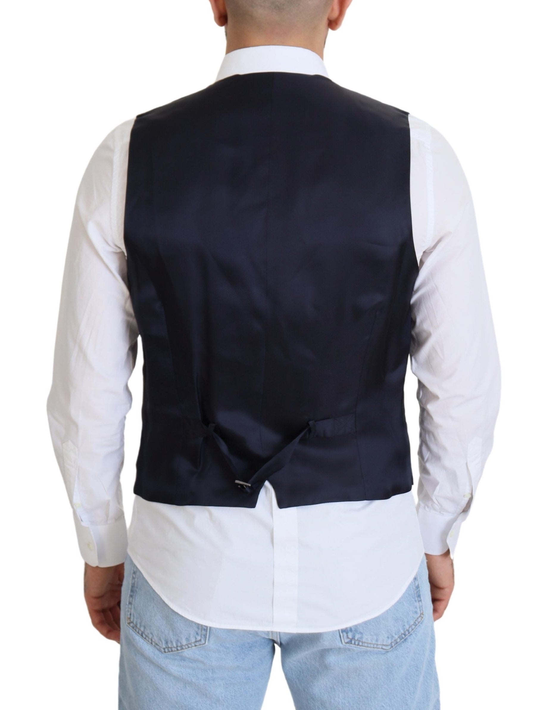 Dark Blue Wool Stretch Waistcoat Formal Vest - ventzia