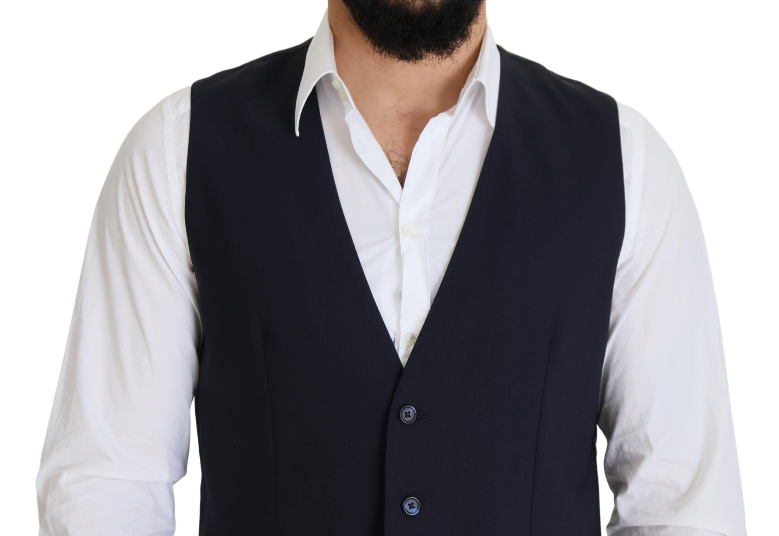 Dark Blue Wool Stretch Waistcoat Formal Vest - ventzia