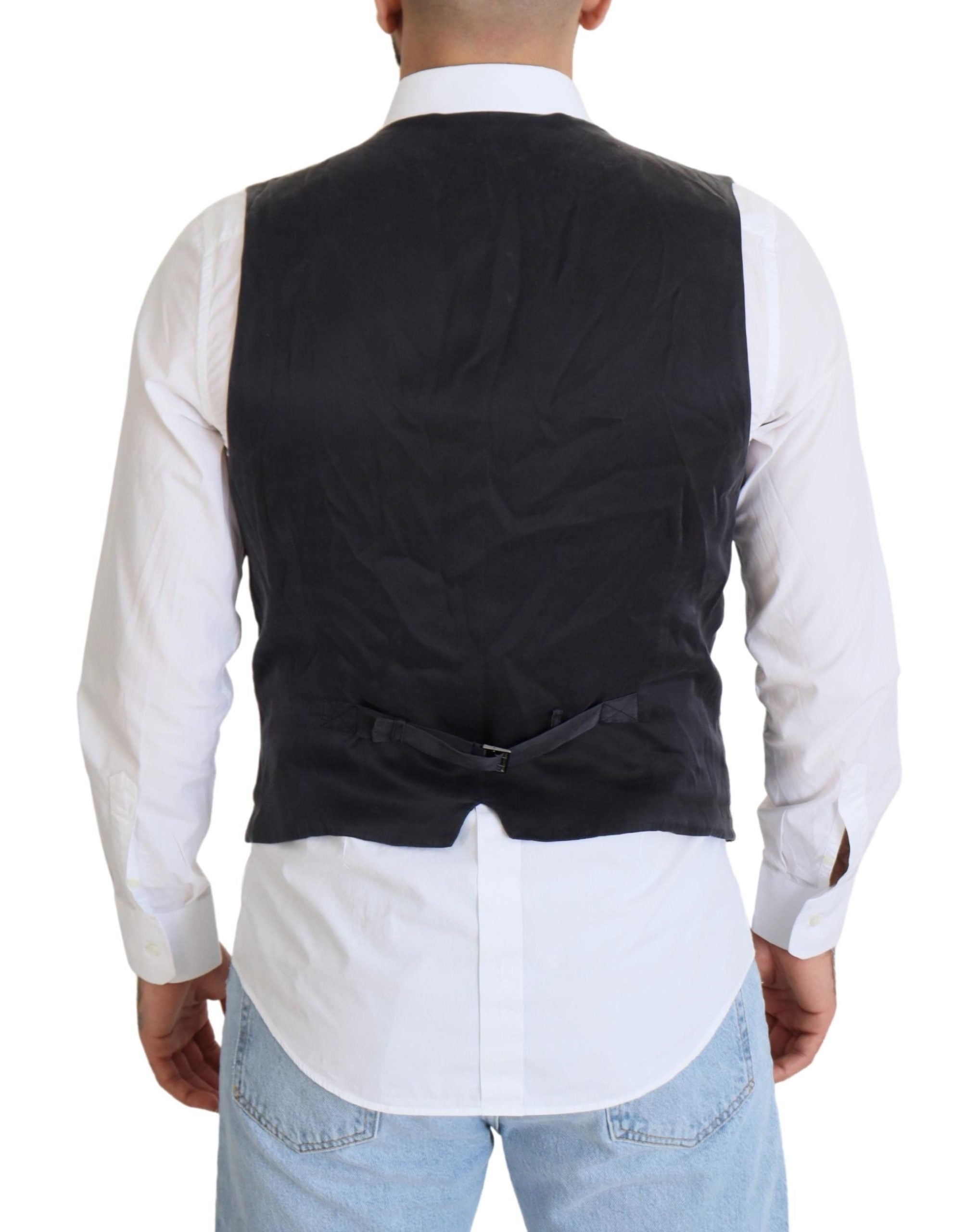 Black Cotton Double Breasted Waistcoat Vest - ventzia