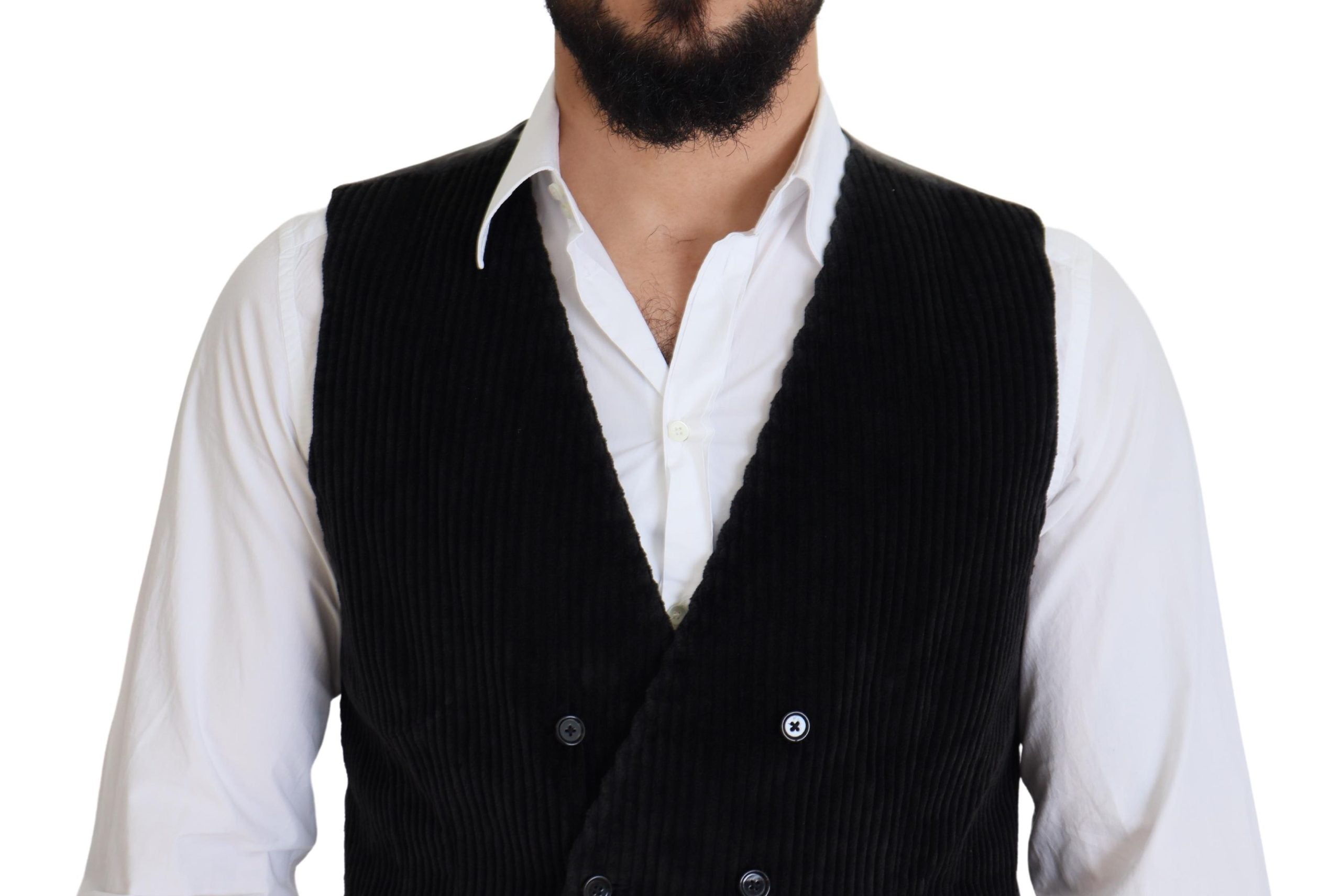 Black Cotton Double Breasted Waistcoat Vest - ventzia