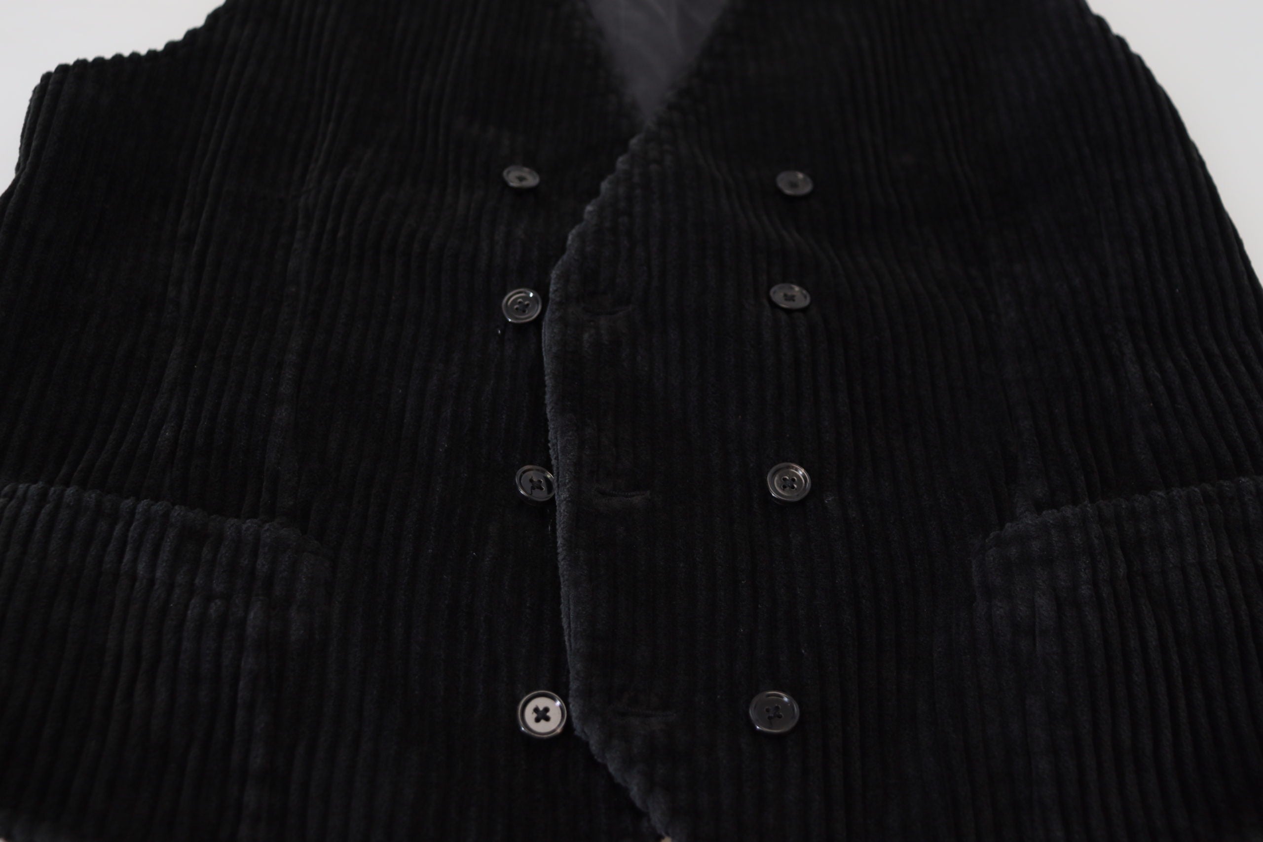 Black Cotton Double Breasted Waistcoat Vest - ventzia