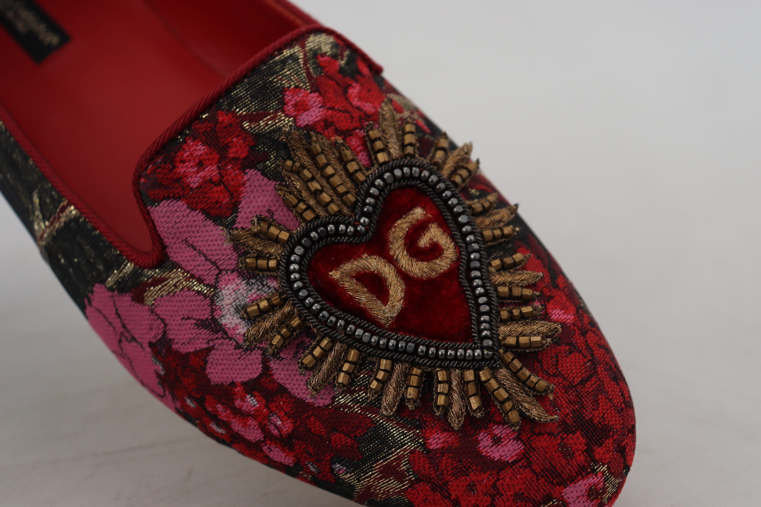 Multicolor Jacquard Sacred Heart Patch Slip On Shoes - ventzia