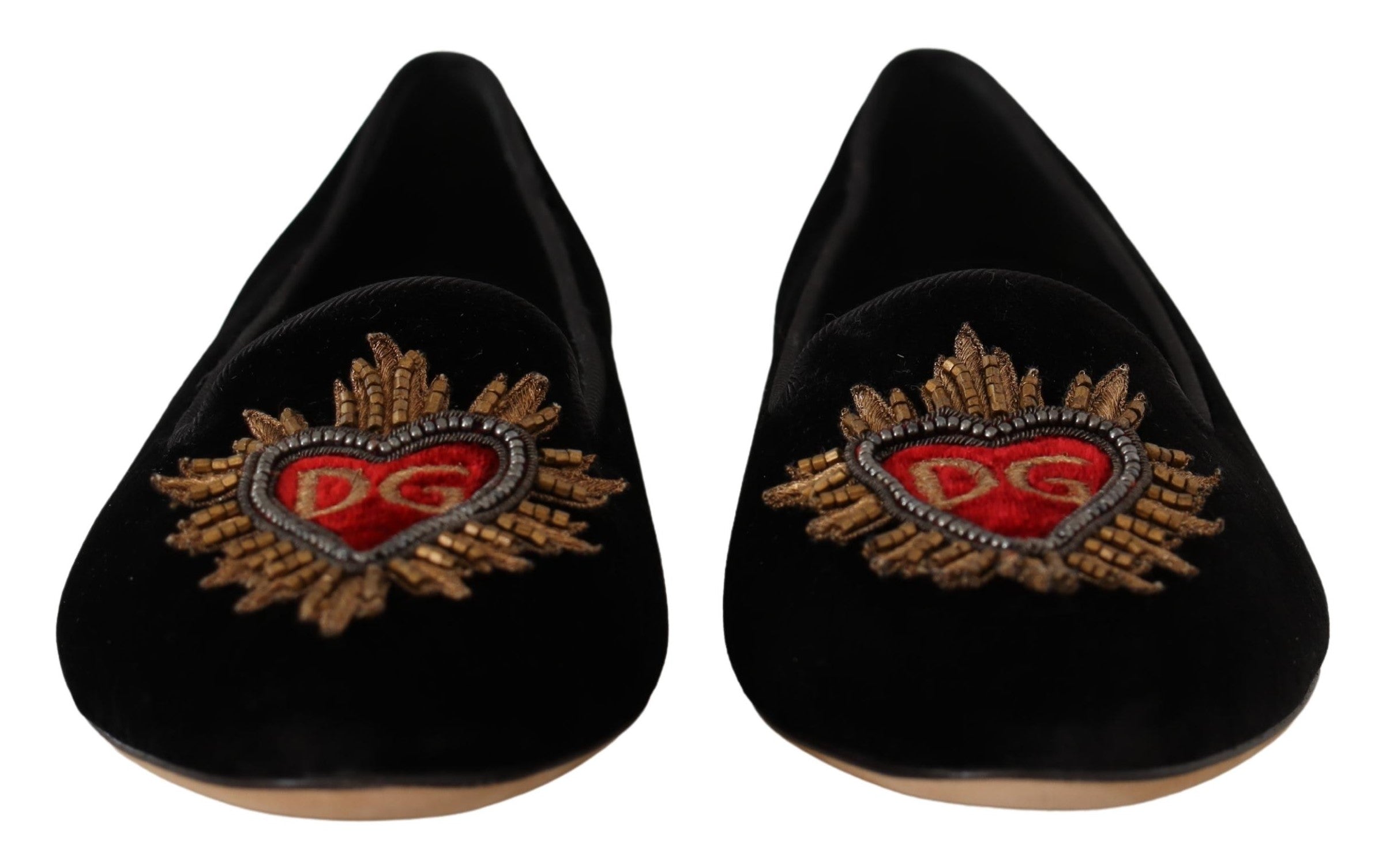 Black DG Sacred Heart Patch Slip On Flat Shoes - ventzia