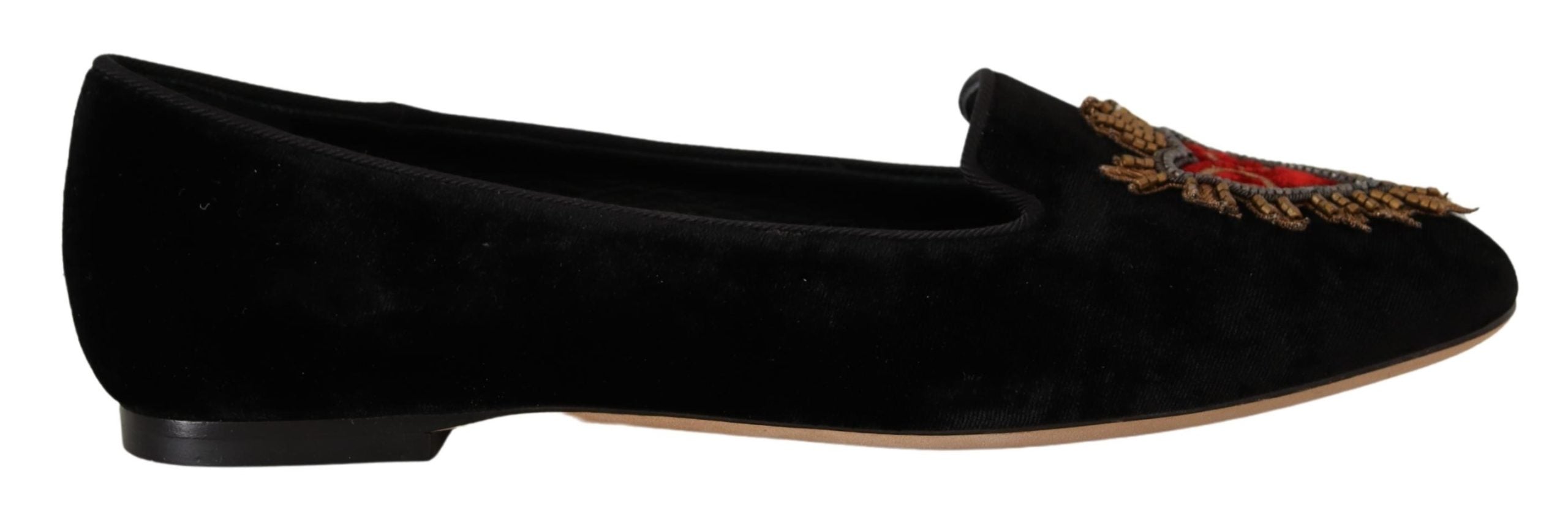 Black DG Sacred Heart Patch Slip On Flat Shoes - ventzia
