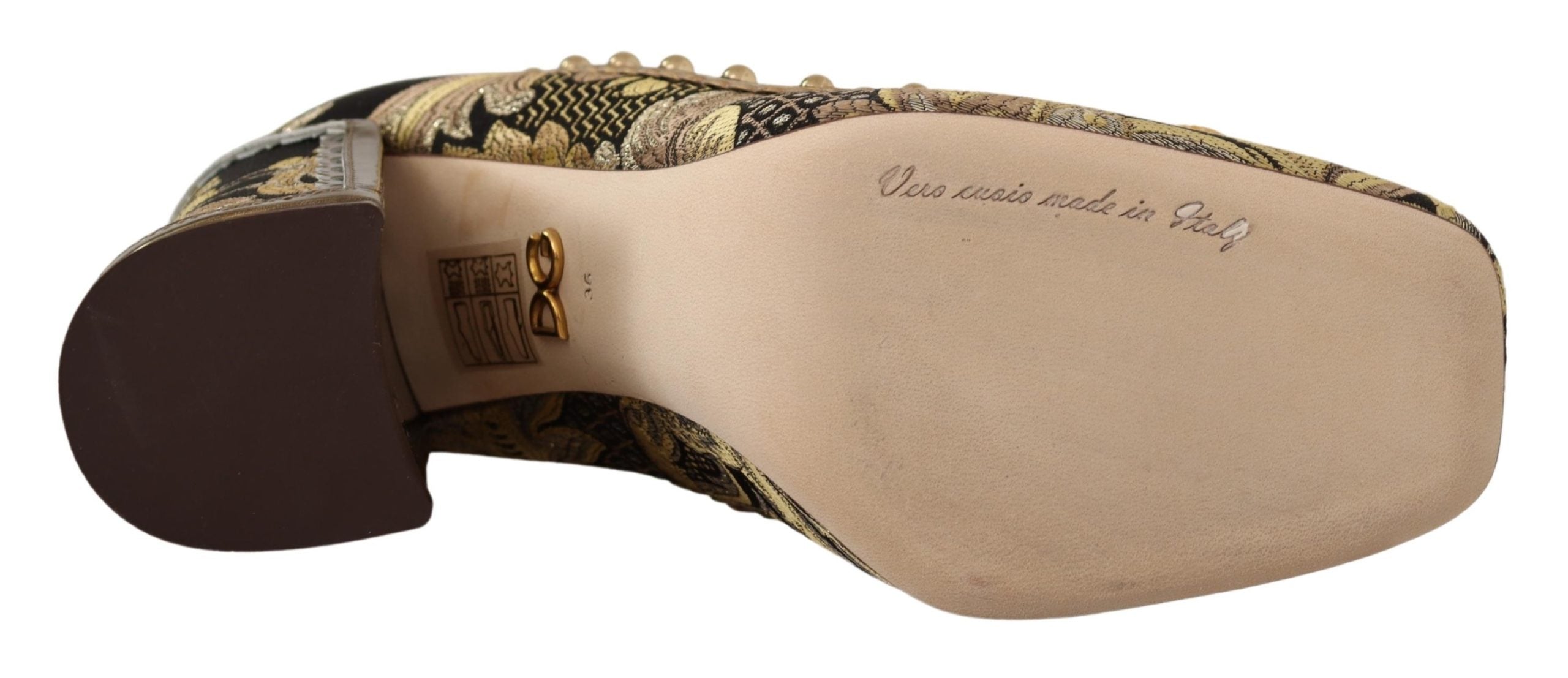 Gold Crystal Square Toe Brocade Pumps Shoes - ventzia