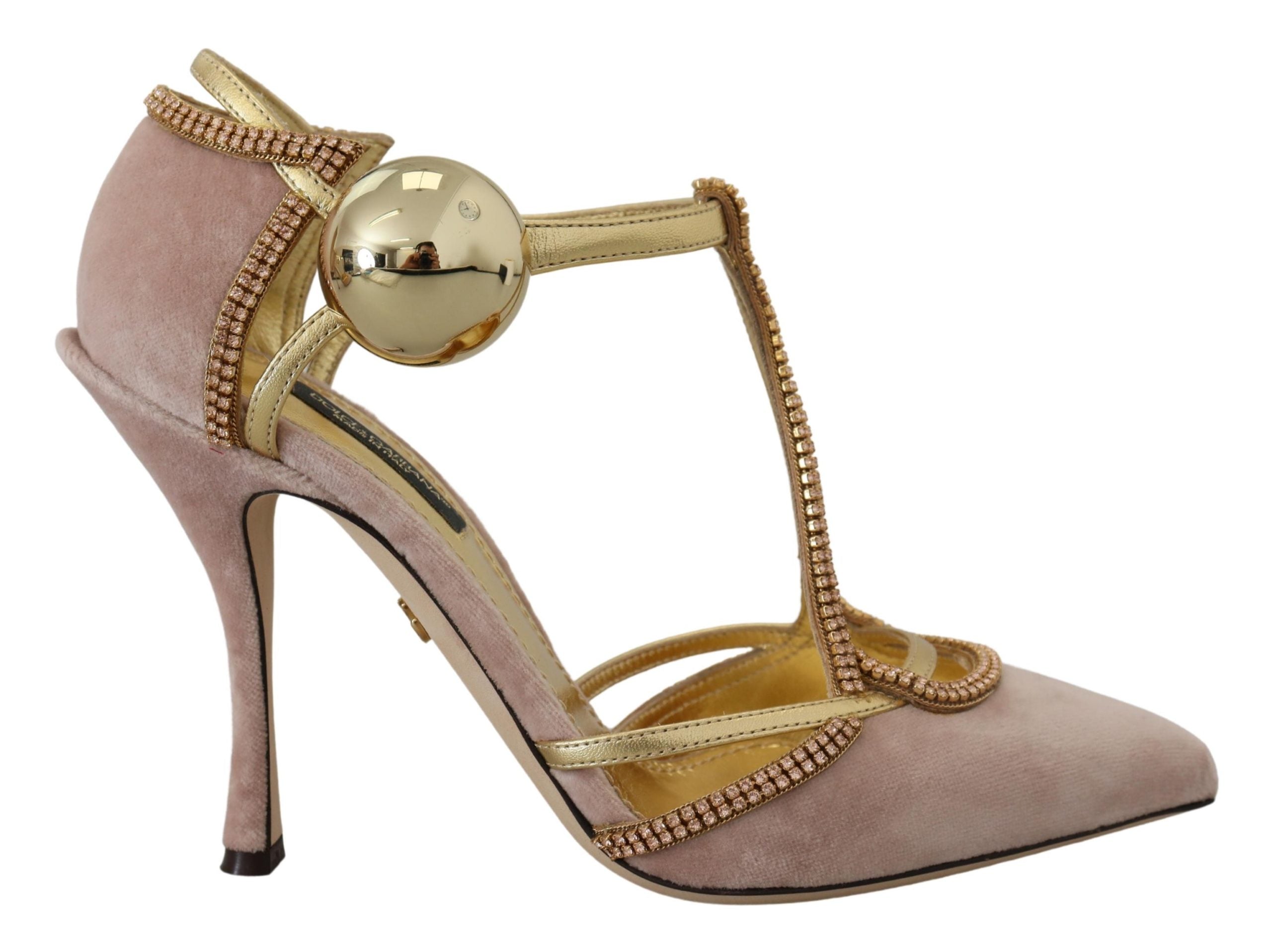 Pink Crystal T-strap Heels Pumps Shoes - ventzia