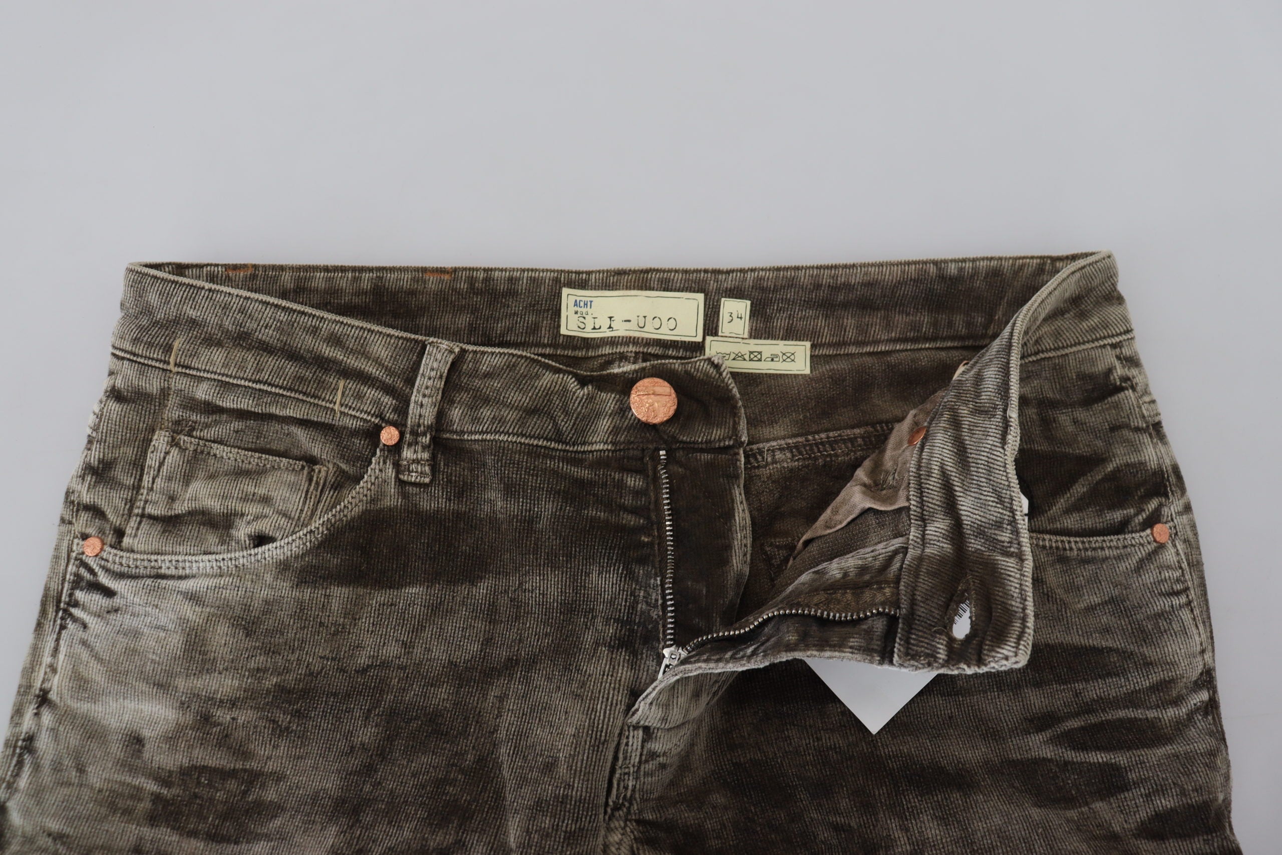 Gray Washed Cotton Corduroy Slim Fit Men Jeans - ventzia