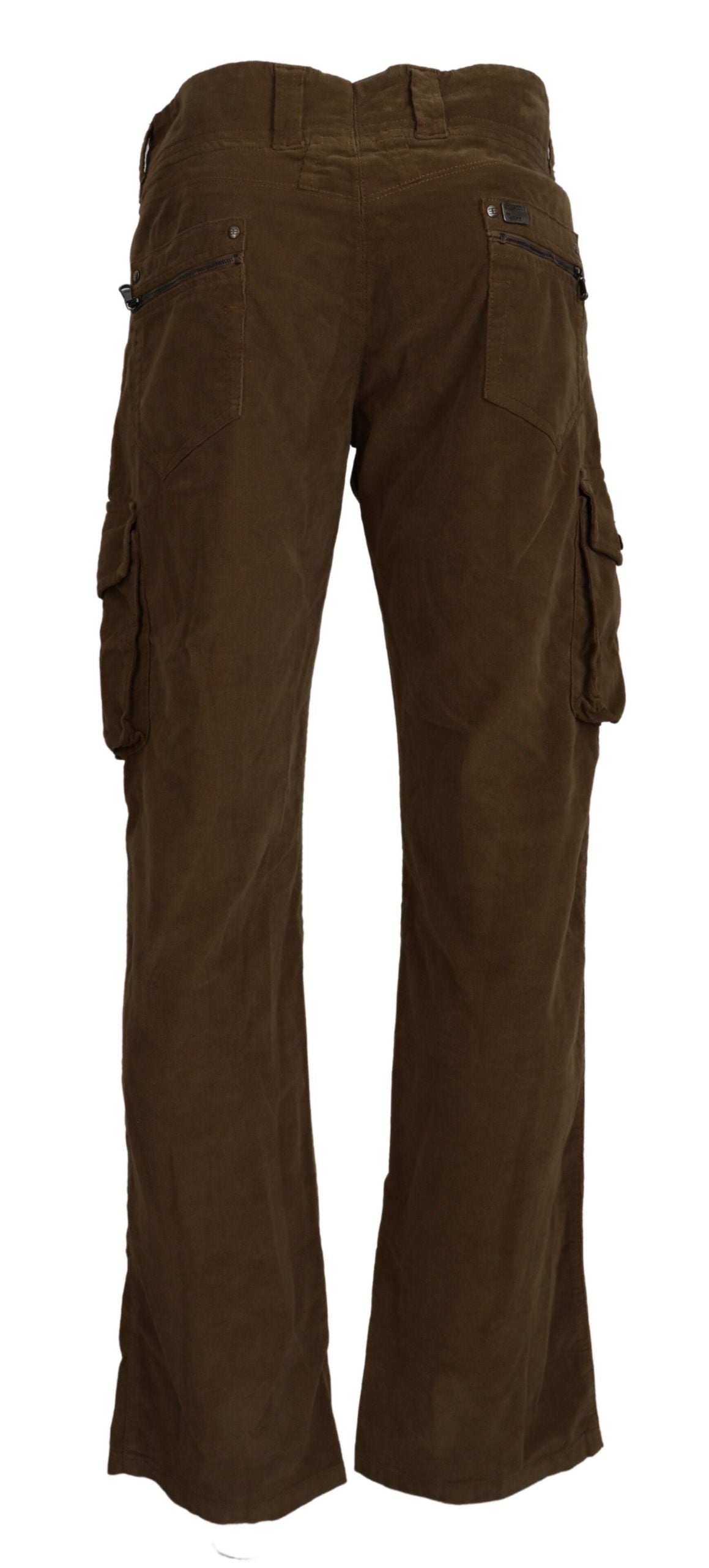 Brown Cotton Corduroy Cargo Pants - ventzia