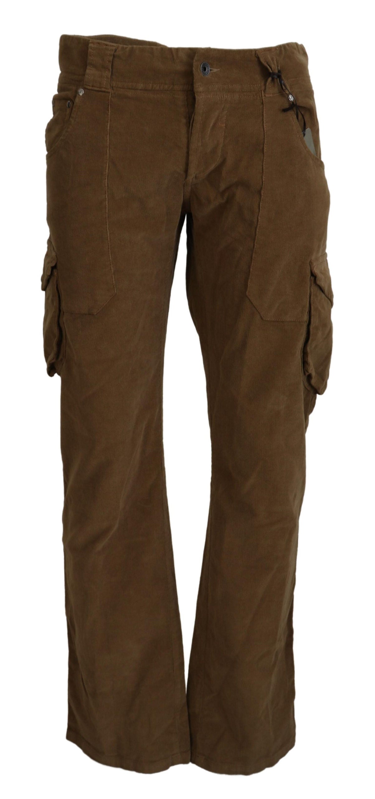 Brown Cotton Corduroy Cargo Pants - ventzia