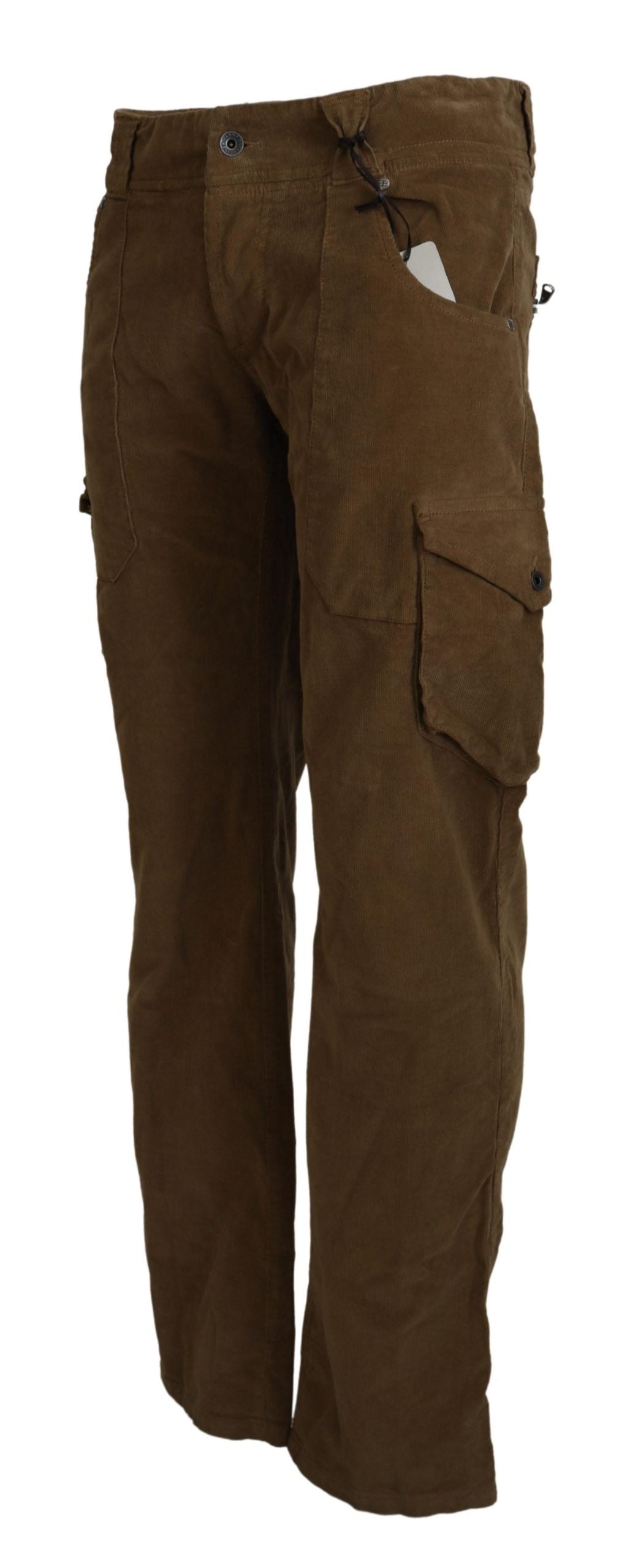 Brown Cotton Corduroy Cargo Pants - ventzia