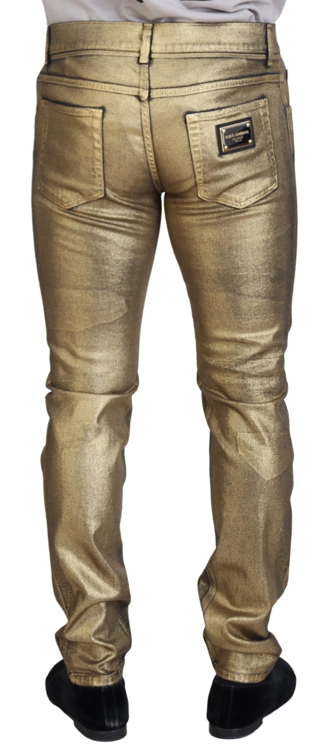Gold Cotton Tattered Skinny Men Denim Jeans - ventzia