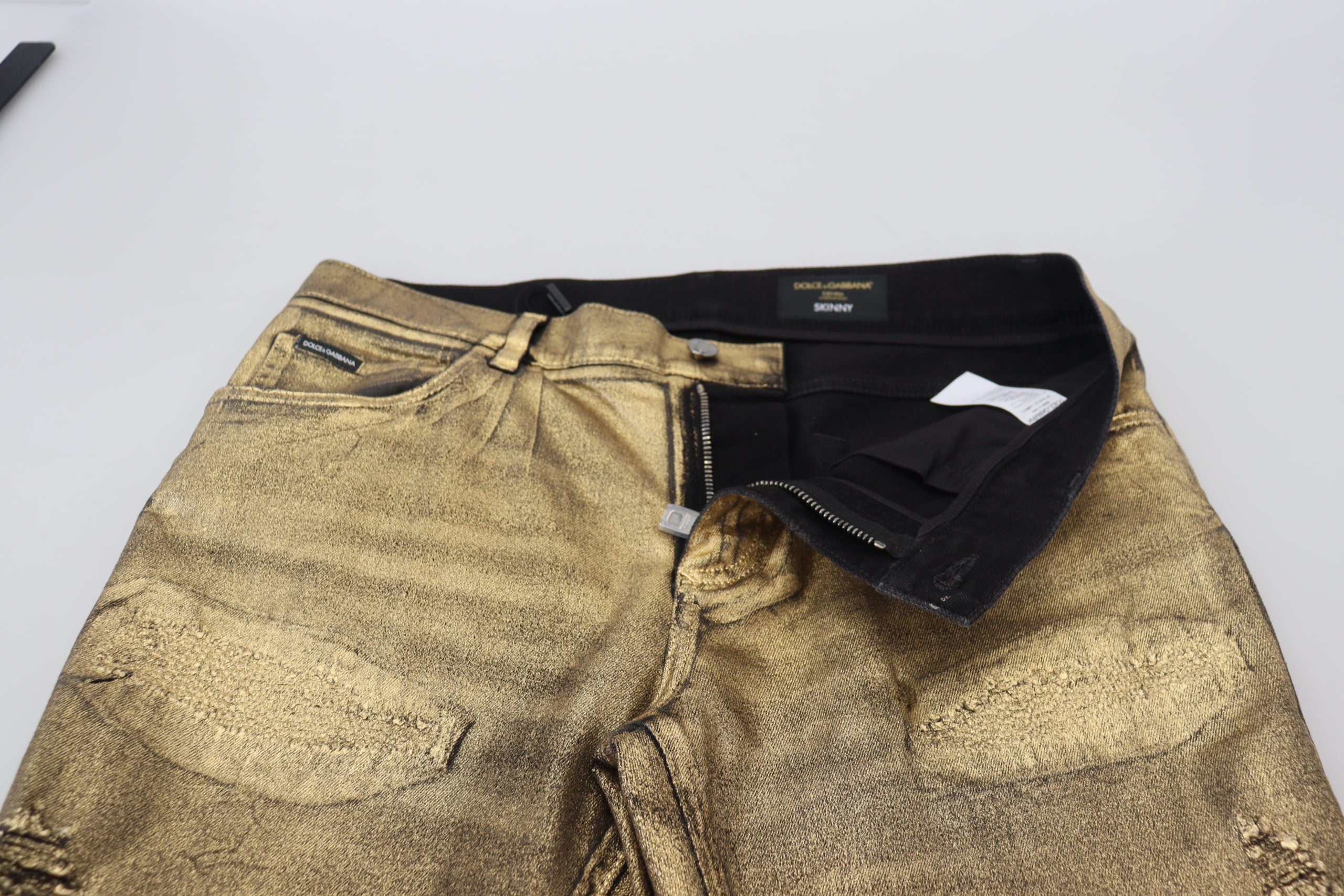Gold Cotton Tattered Skinny Men Denim Jeans - ventzia