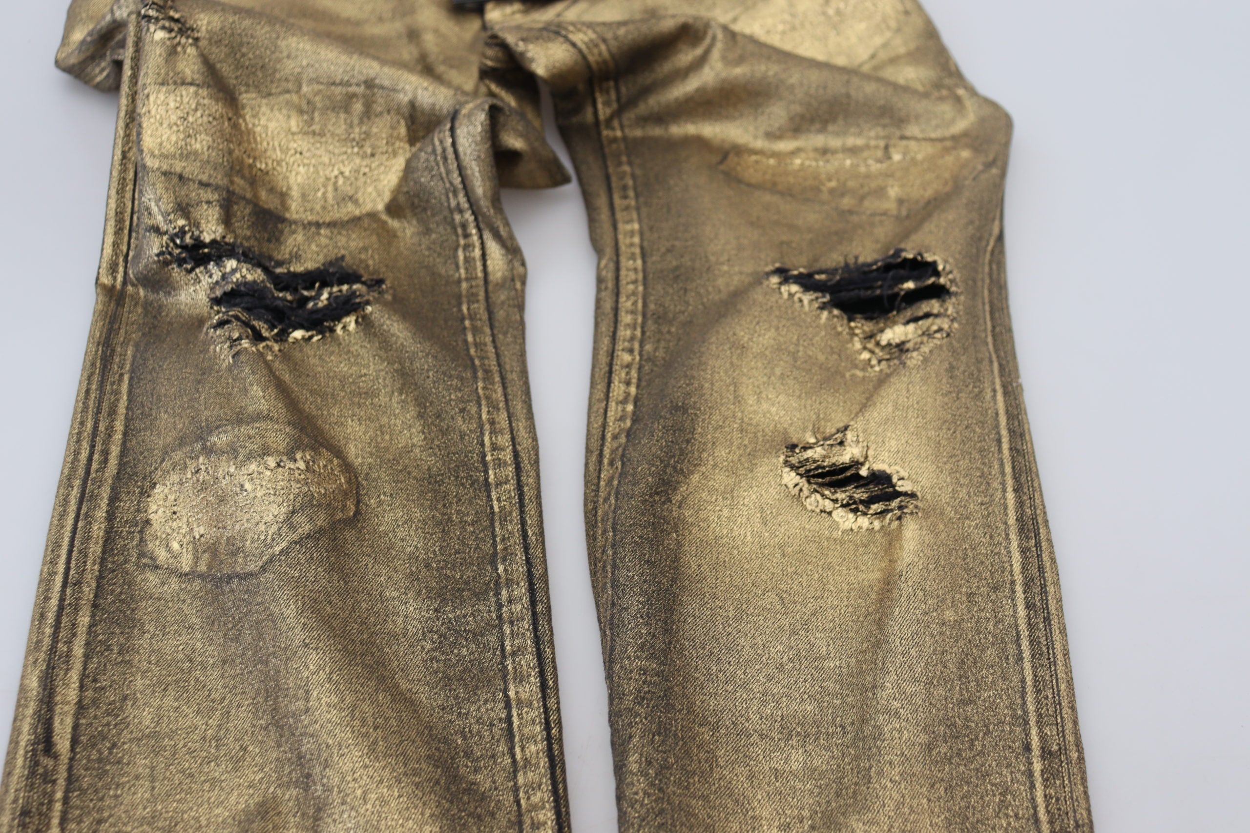 Gold Cotton Tattered Skinny Men Denim Jeans - ventzia