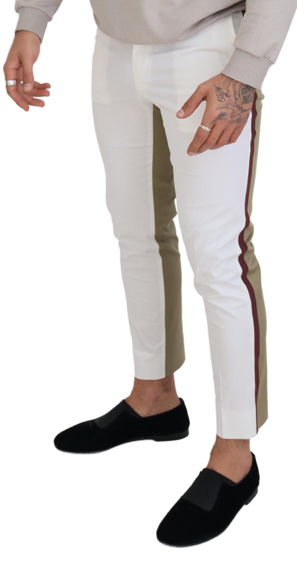 White Brown Slim Fit Chino Pants - ventzia