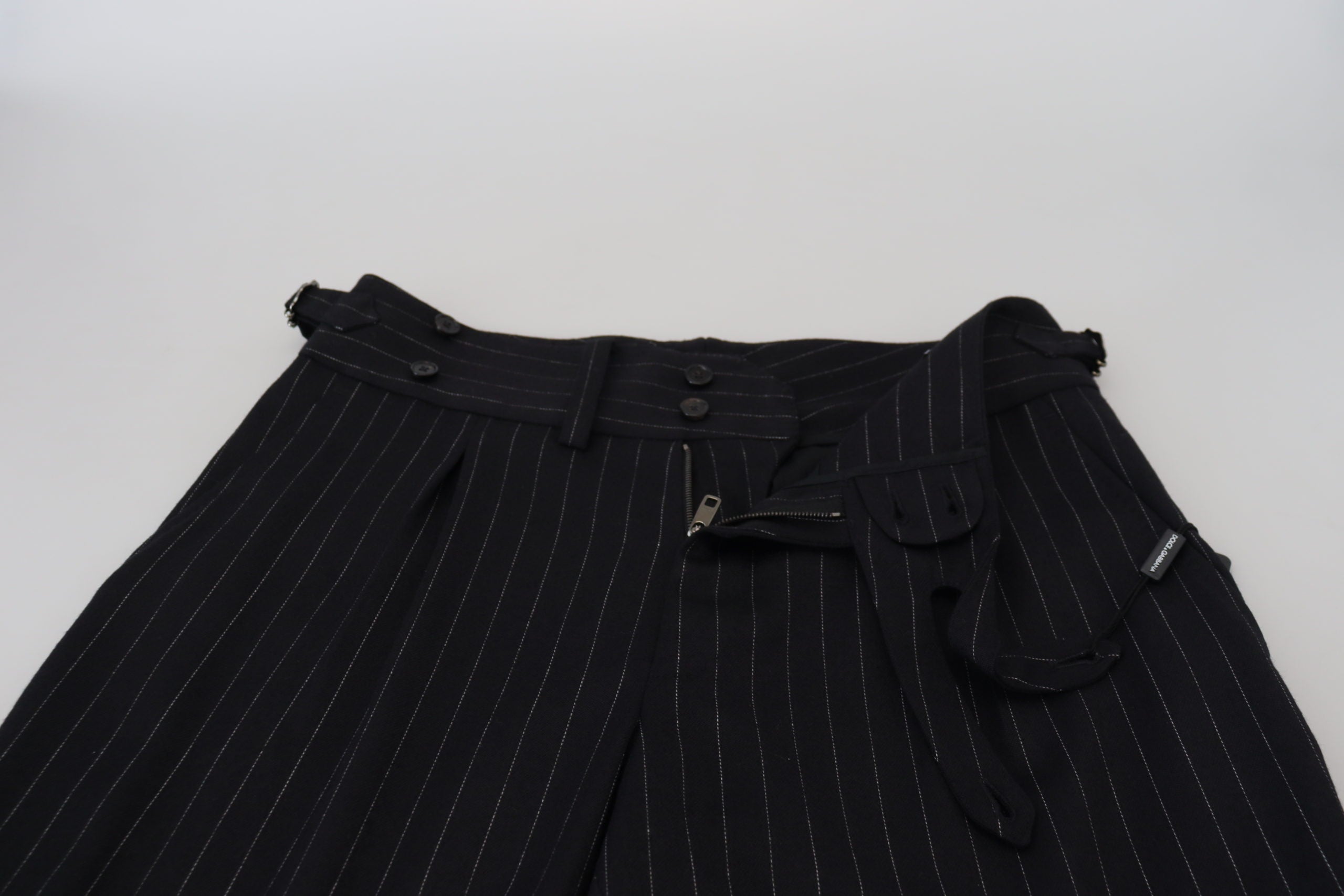 Black Wool Striped Chino Pants - ventzia