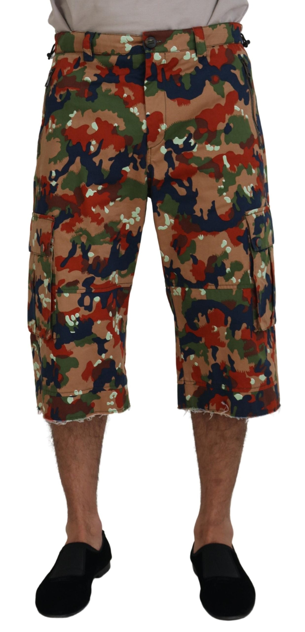 Multicolor Cotton Camouflaged Cargo Shorts - ventzia