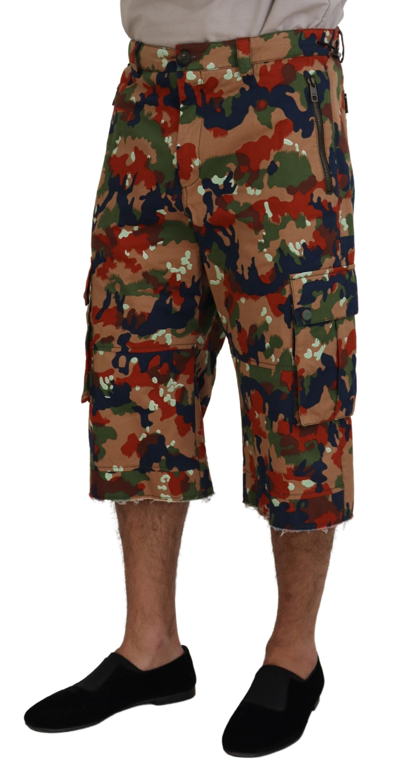 Multicolor Cotton Camouflaged Cargo Shorts - ventzia