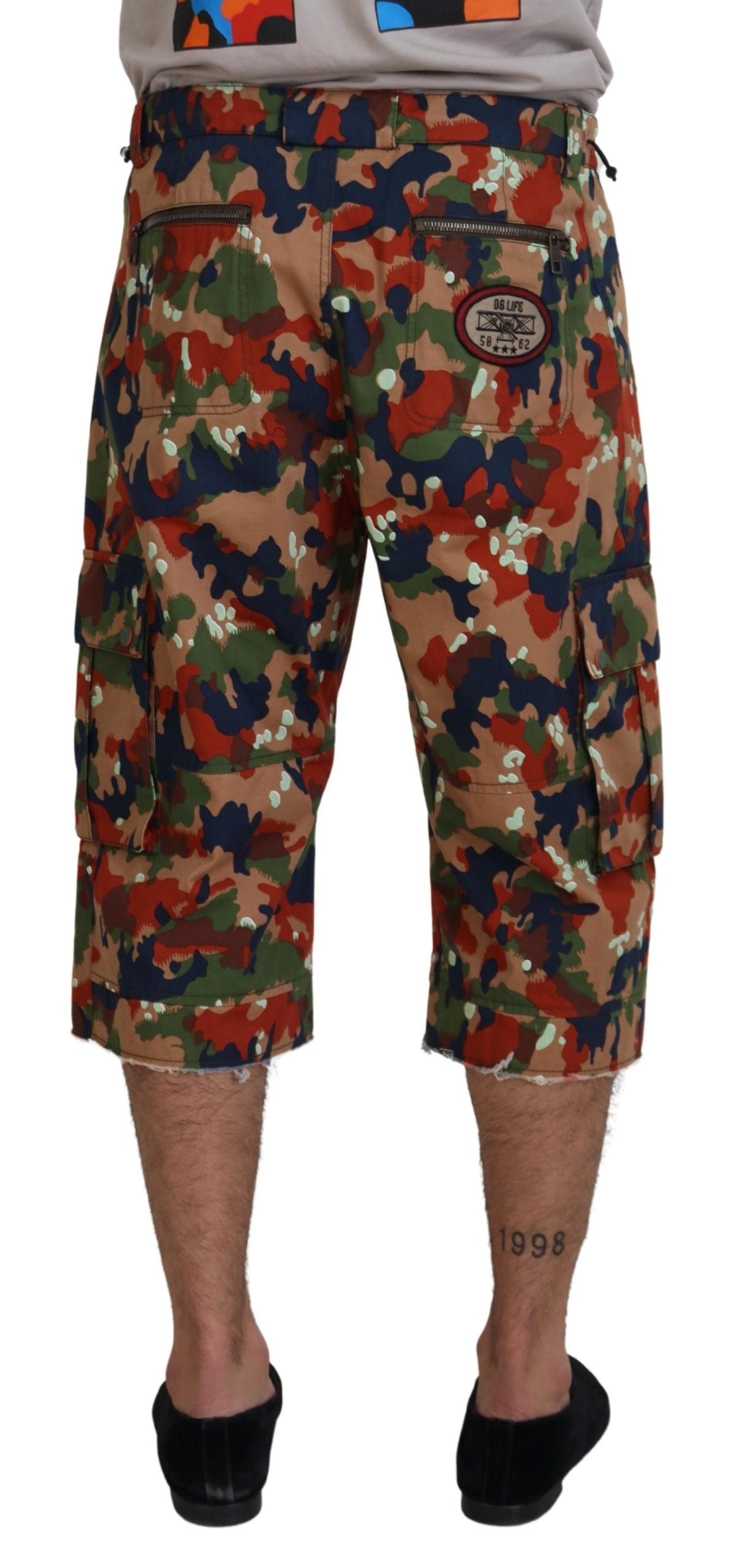 Multicolor Cotton Camouflaged Cargo Shorts - ventzia