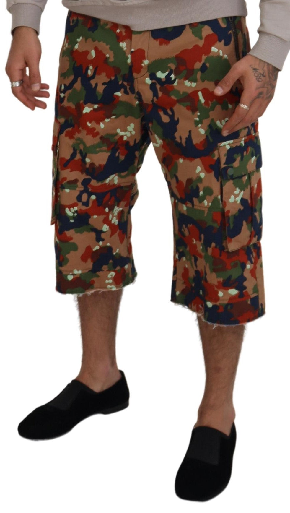 Multicolor Cotton Camouflaged Cargo Shorts - ventzia
