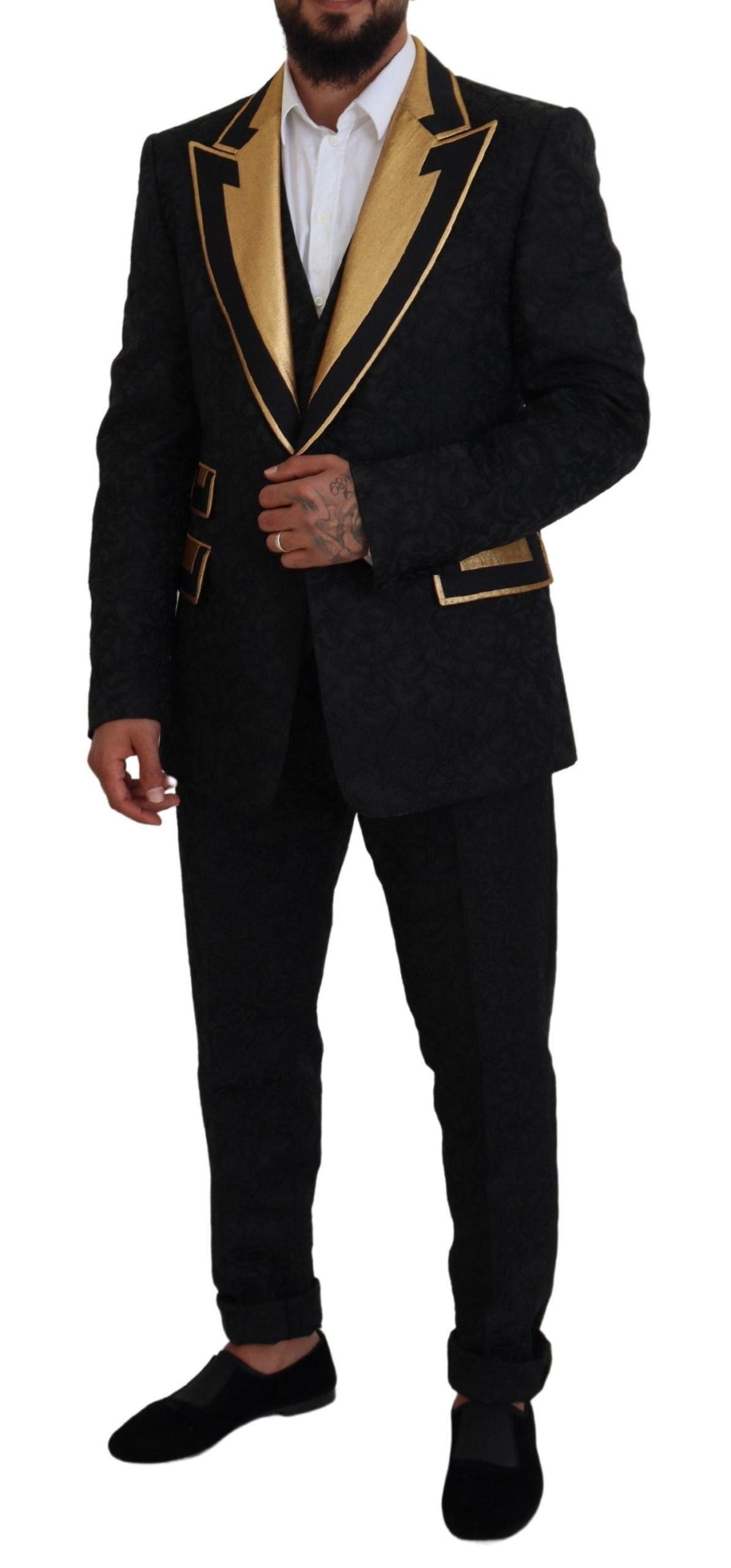 Black Gold Fantasy Tuxedo Slim Fit Suit - ventzia