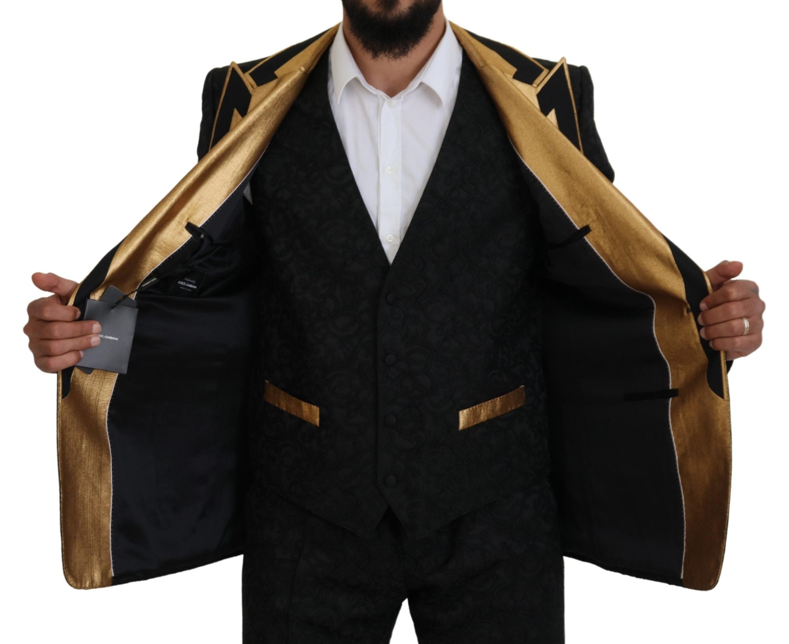 Black Gold Fantasy Tuxedo Slim Fit Suit - ventzia