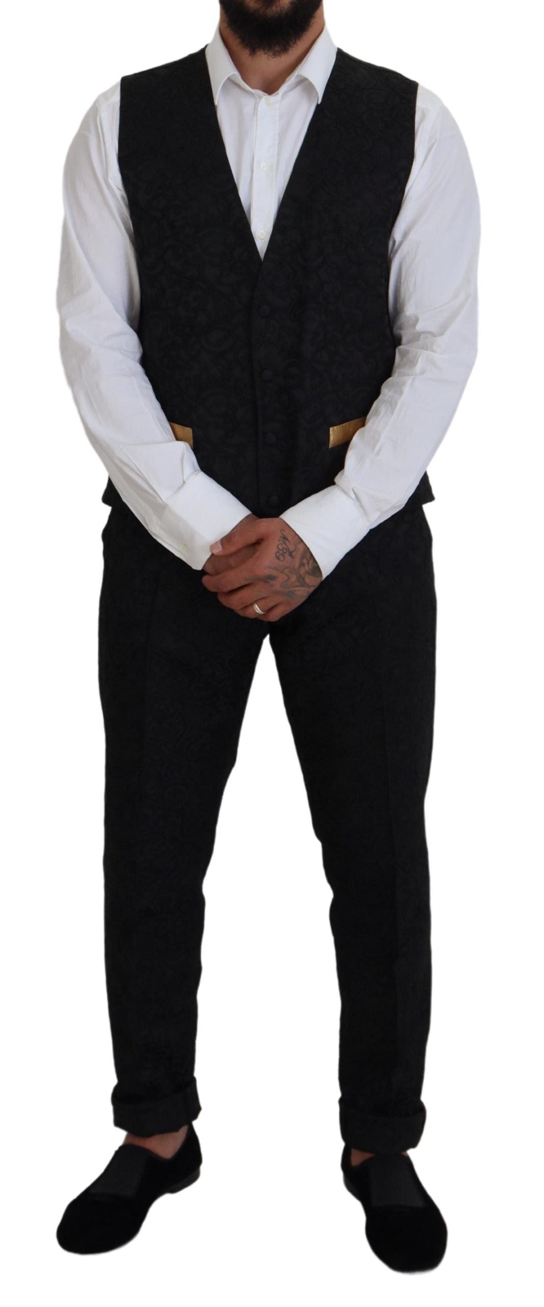 Black Gold Fantasy Tuxedo Slim Fit Suit - ventzia
