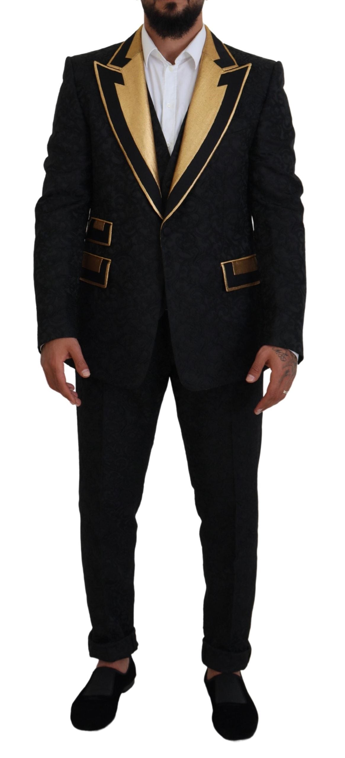 Black Gold Fantasy Tuxedo Slim Fit Suit - ventzia
