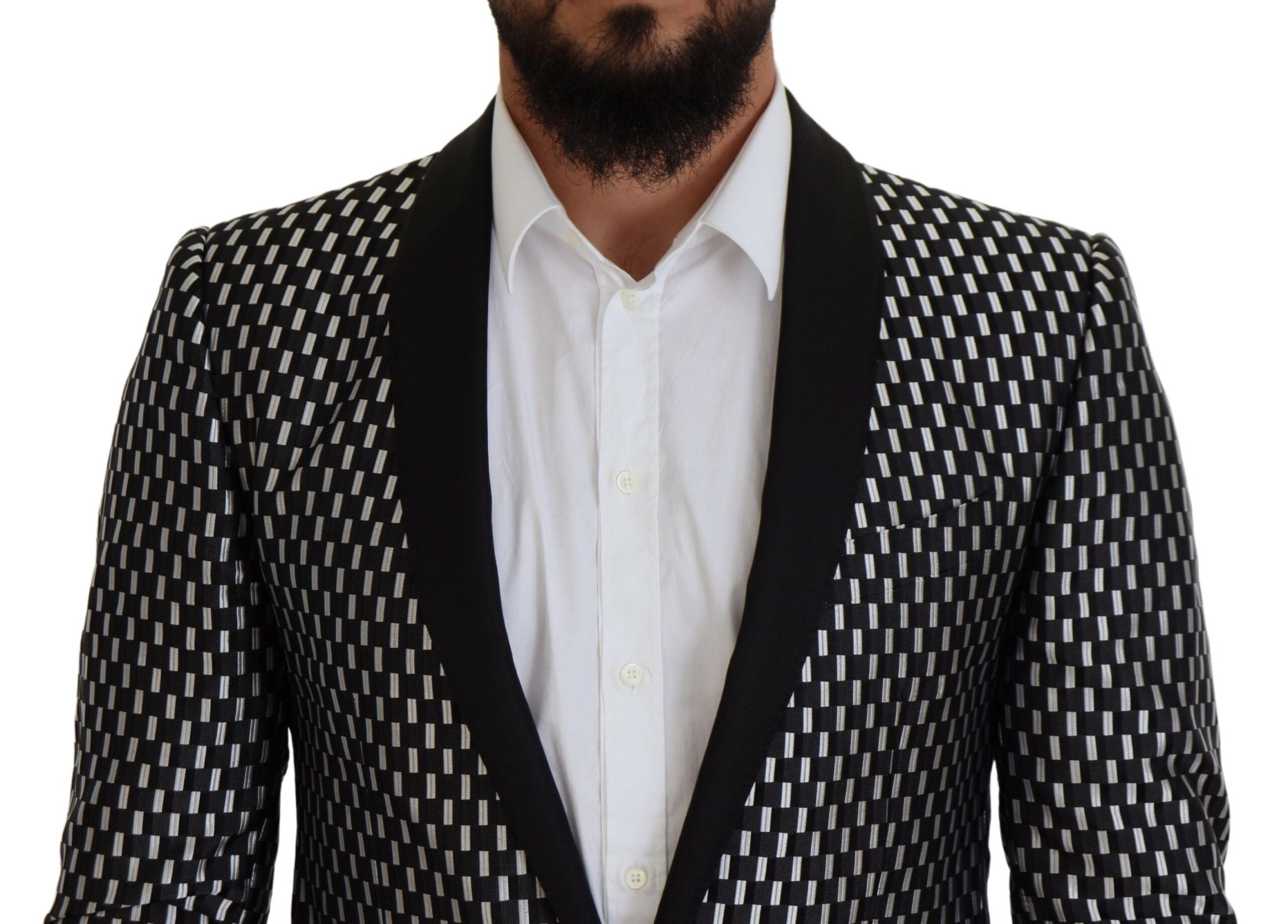Black White Silk MARTINI Slim Fit Suit - ventzia