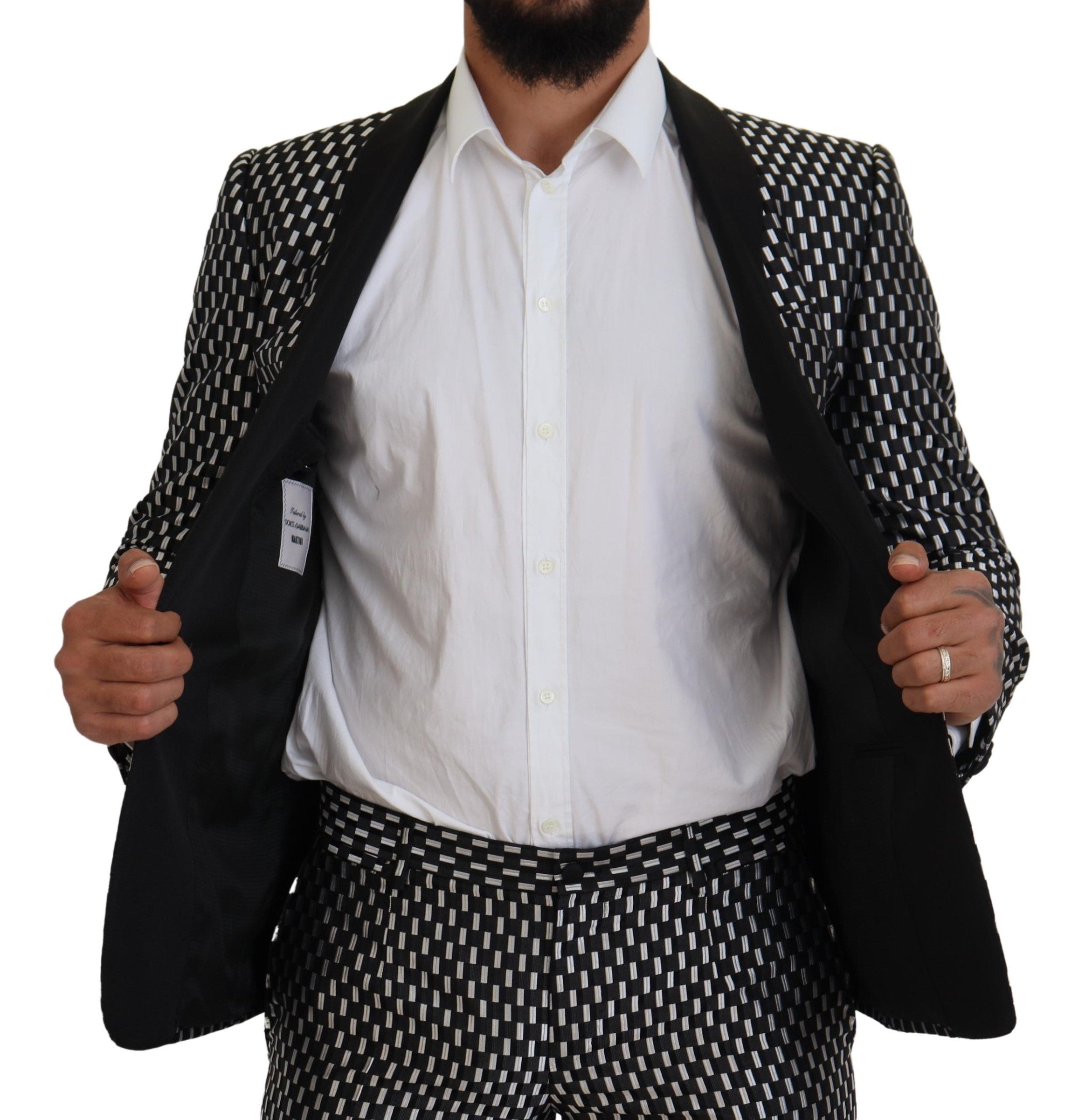 Black White Silk MARTINI Slim Fit Suit - ventzia