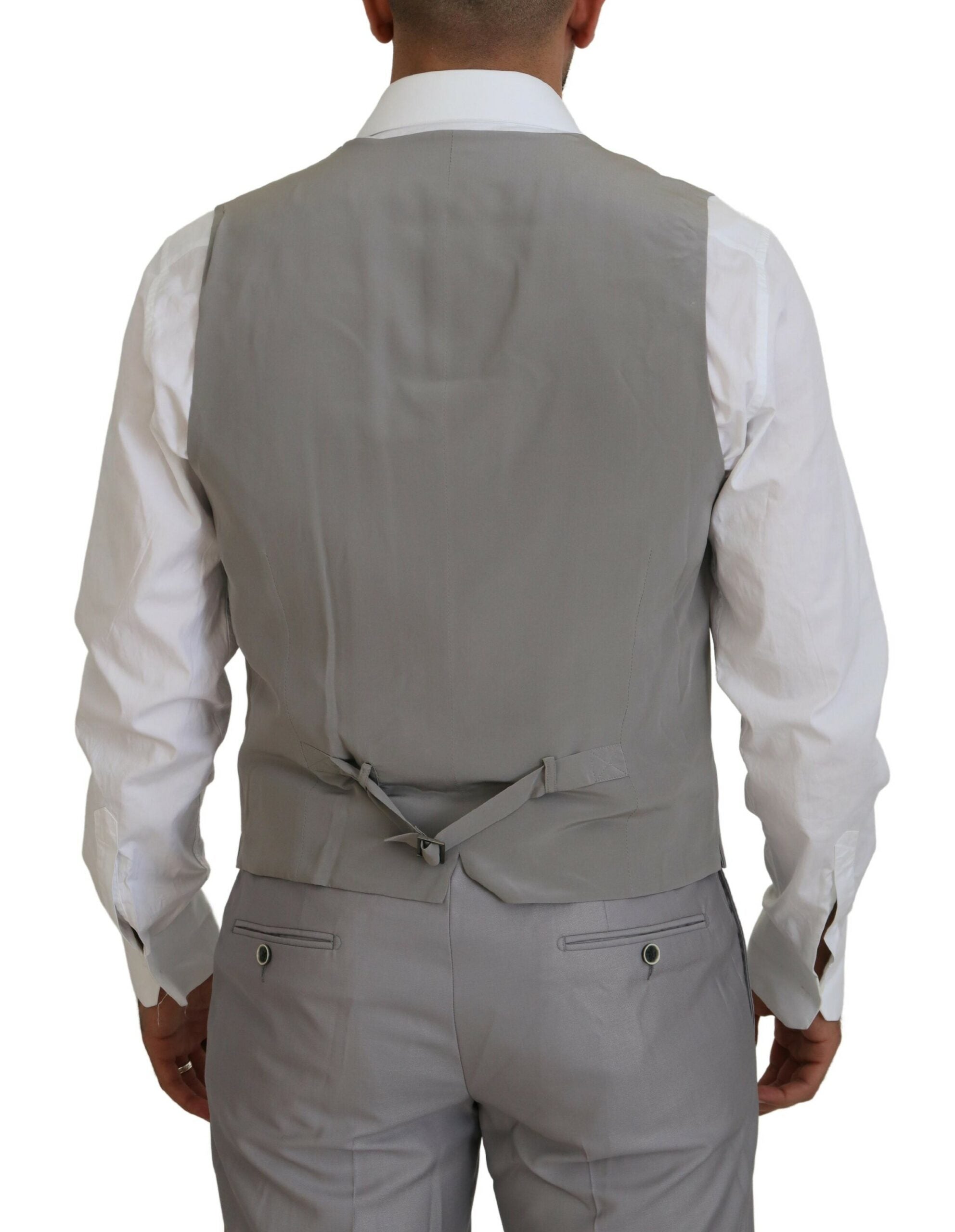 Silver Wool Silk 3 Piece Slim Fit Suit - ventzia