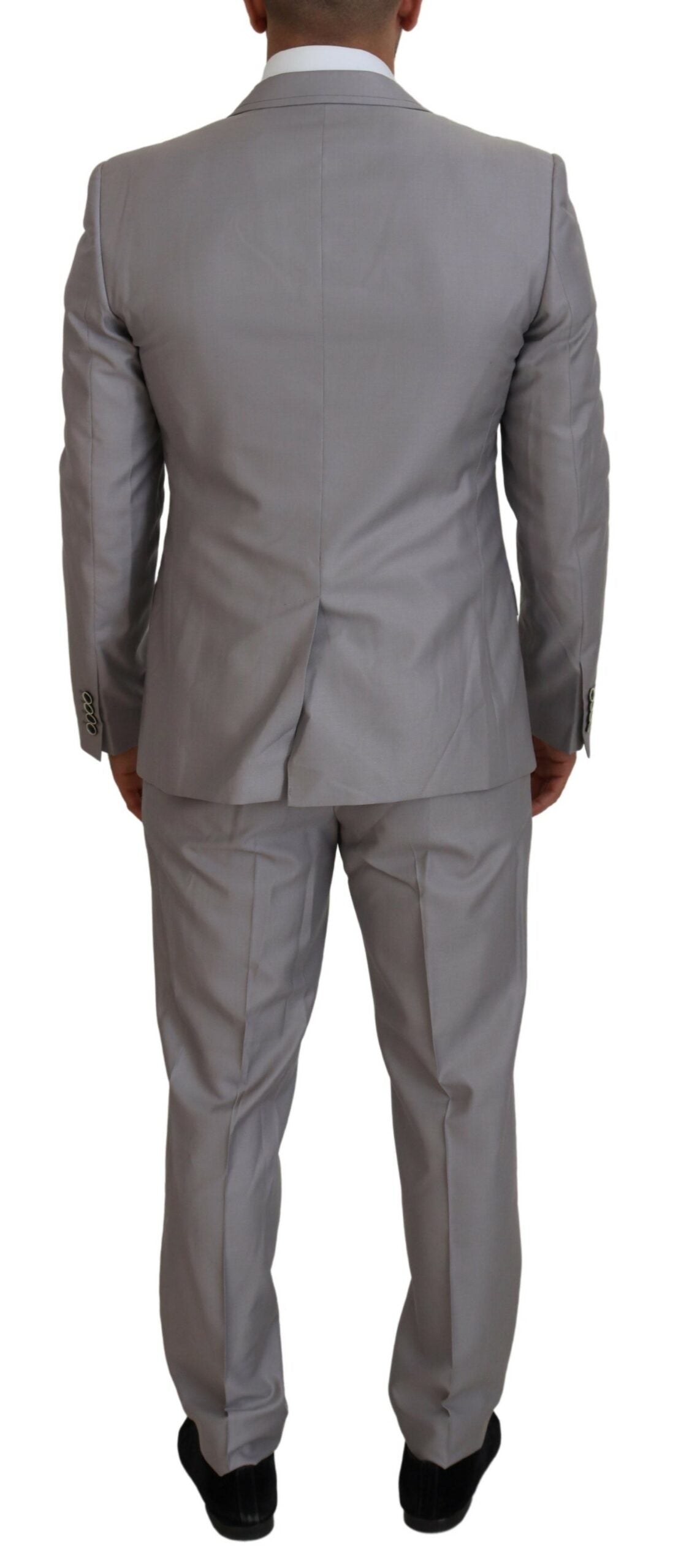 Silver Wool Silk 3 Piece Slim Fit Suit - ventzia