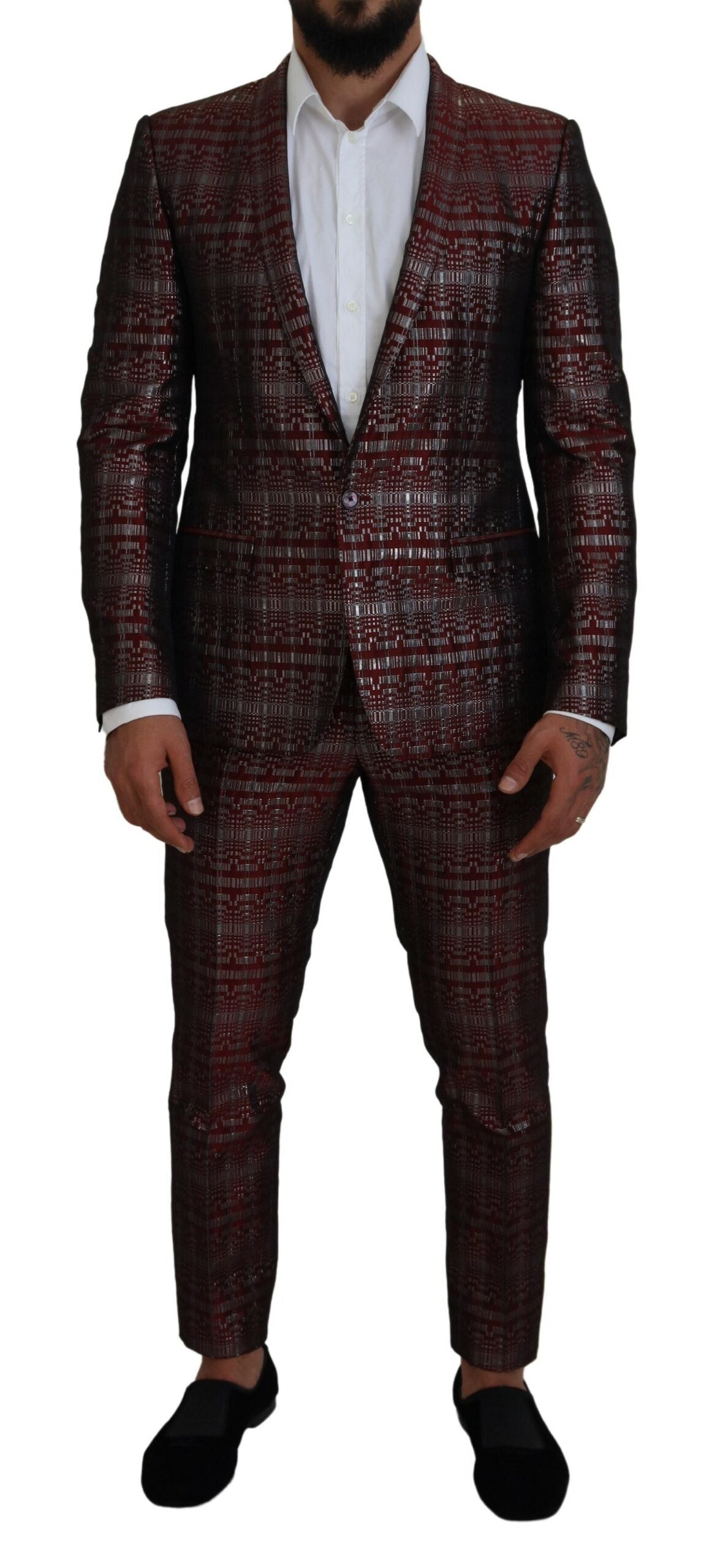 Bordeaux Silver GOLD Slim Fit Suit - ventzia