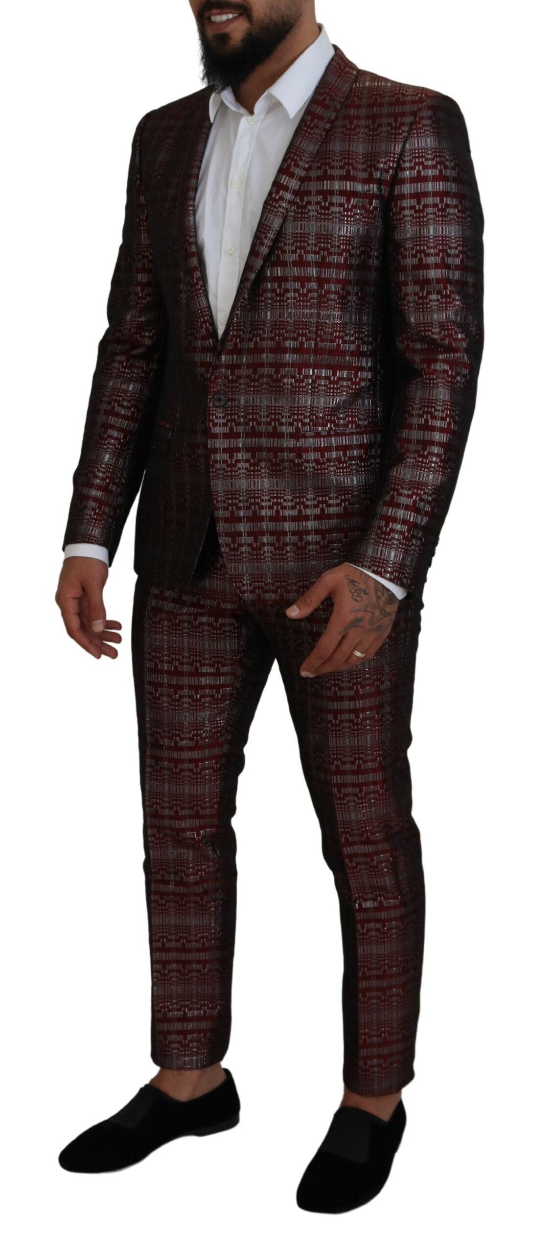 Bordeaux Silver GOLD Slim Fit Suit - ventzia