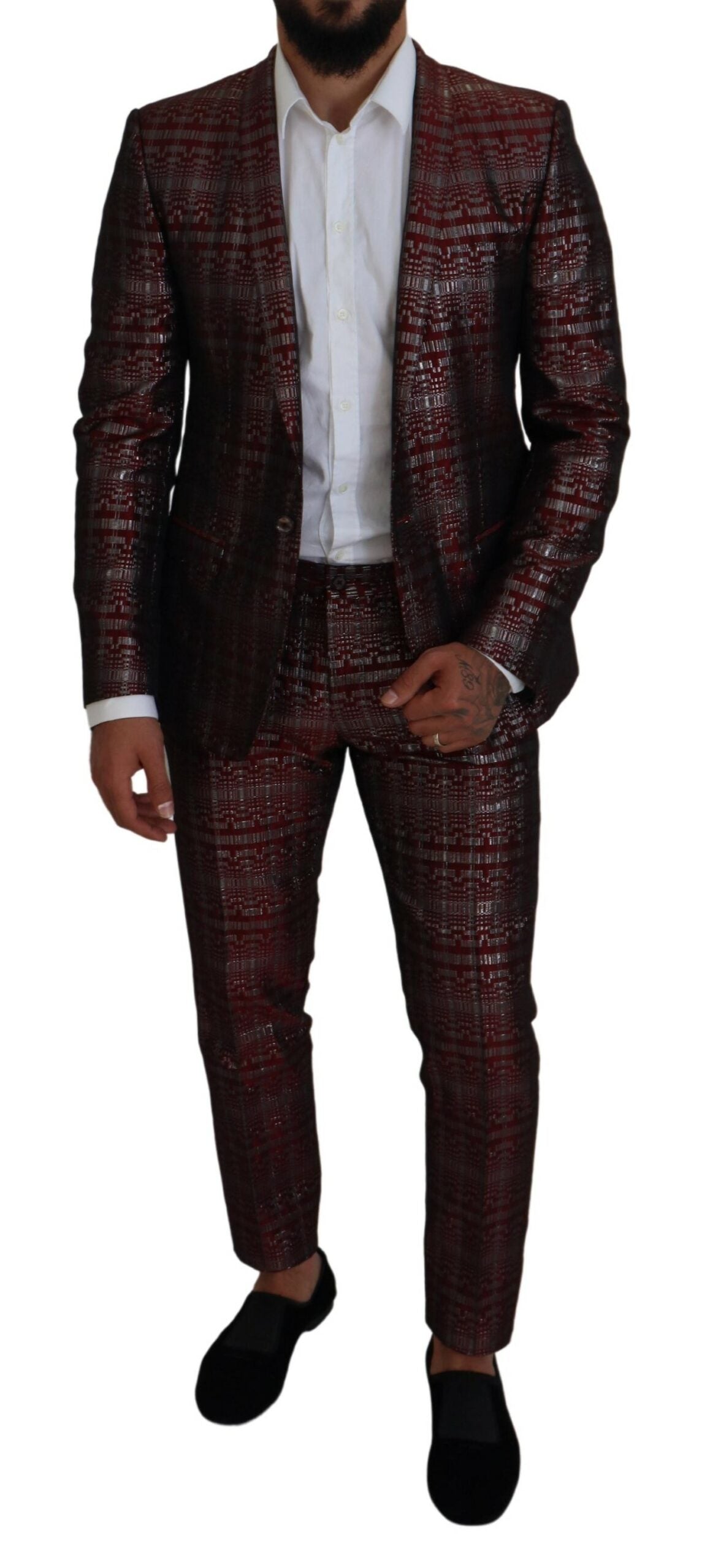 Bordeaux Silver GOLD Slim Fit Suit - ventzia