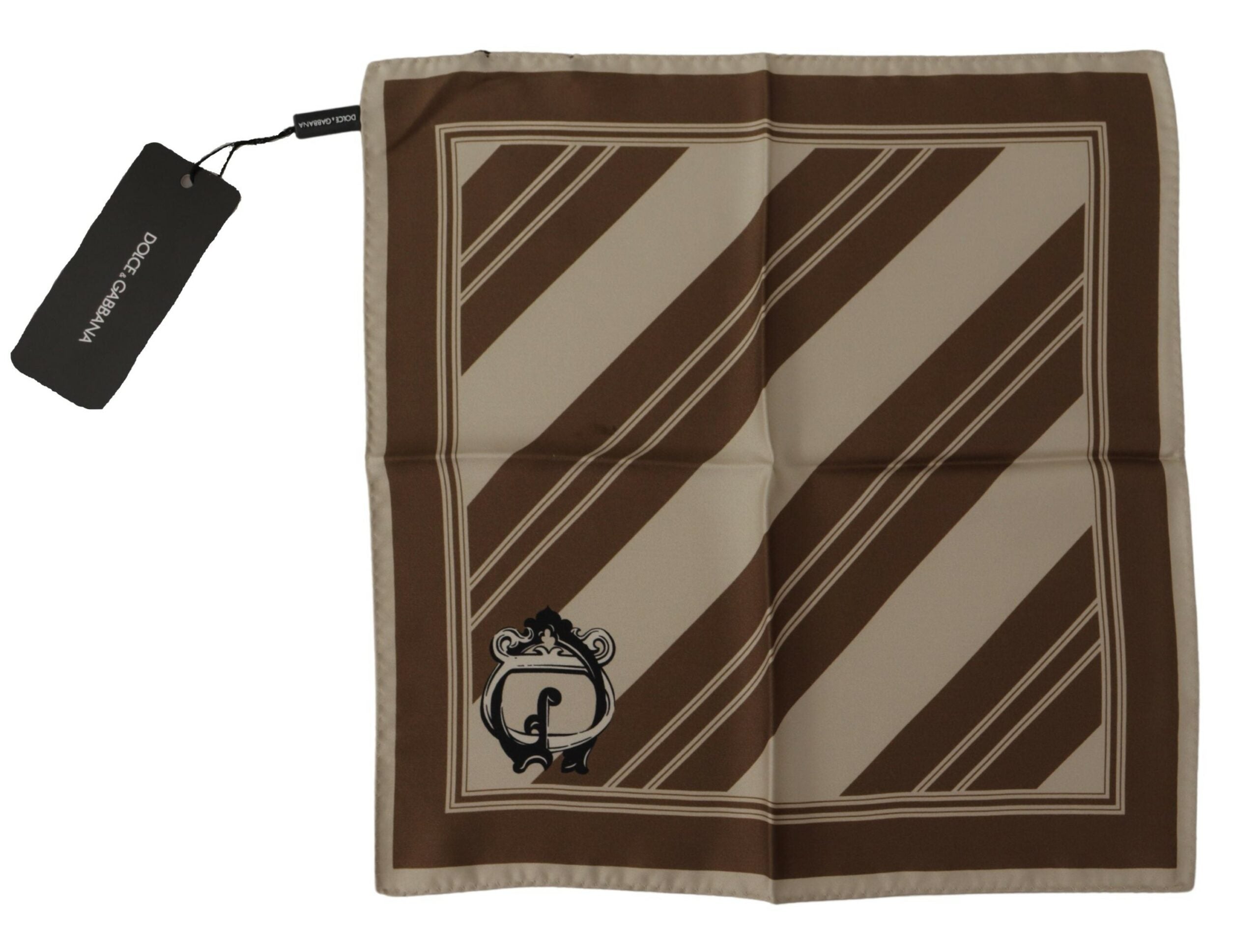 Brown Stripes DG Logo Square Mens Handkerchief Scarf - ventzia