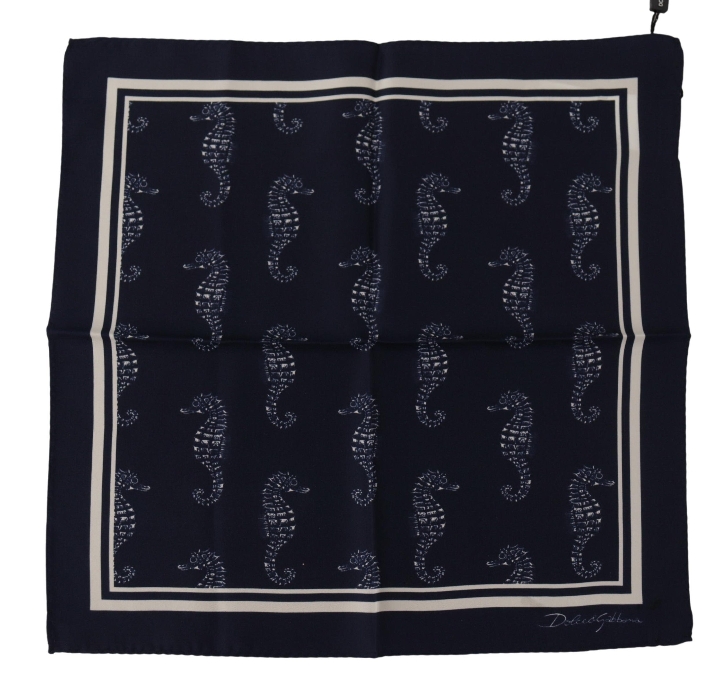Blue Seahorse DG Printed Square Handkerchief Scarf - ventzia