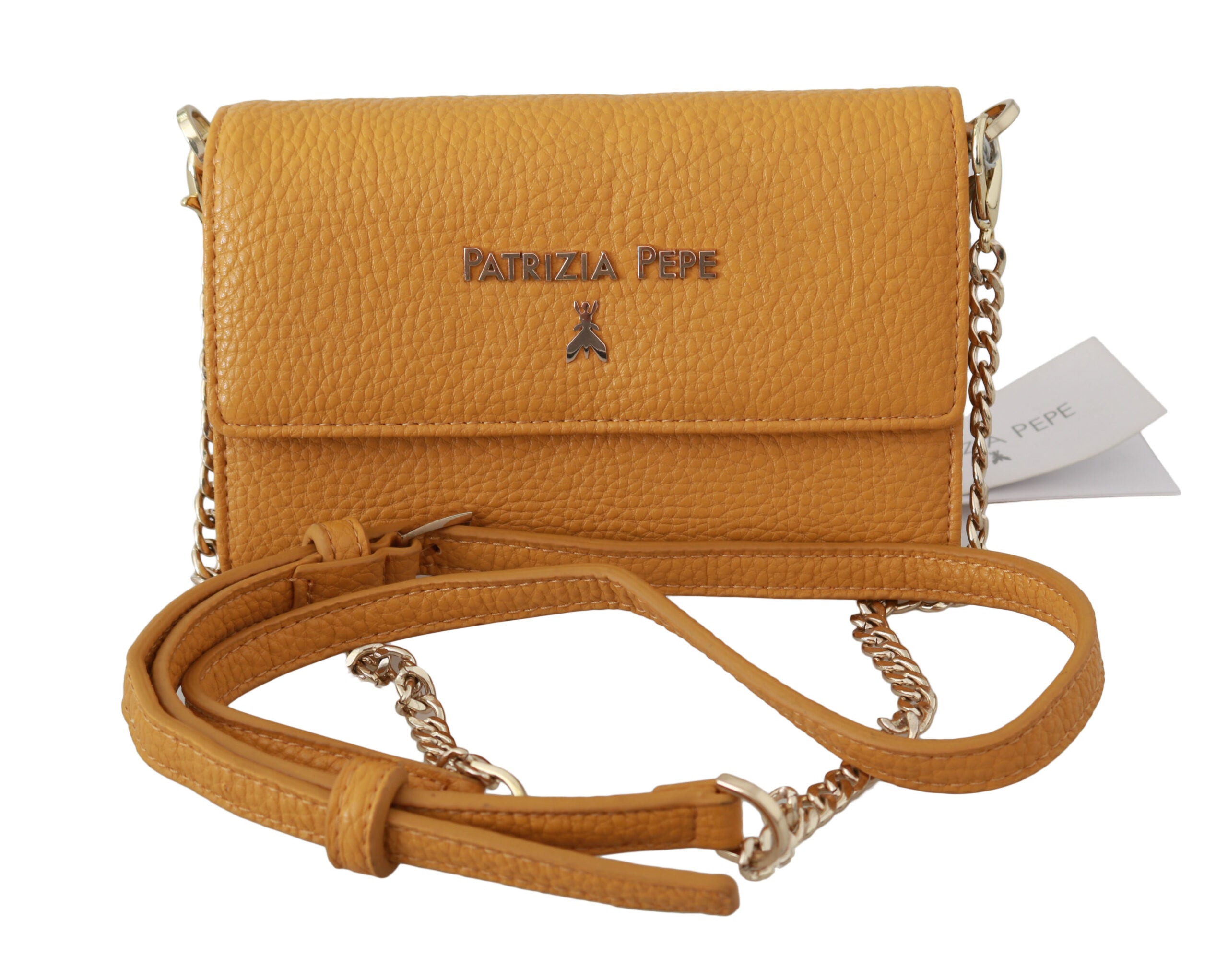 Yellow Logo Leather Shoulder Strap Sling Bag - ventzia
