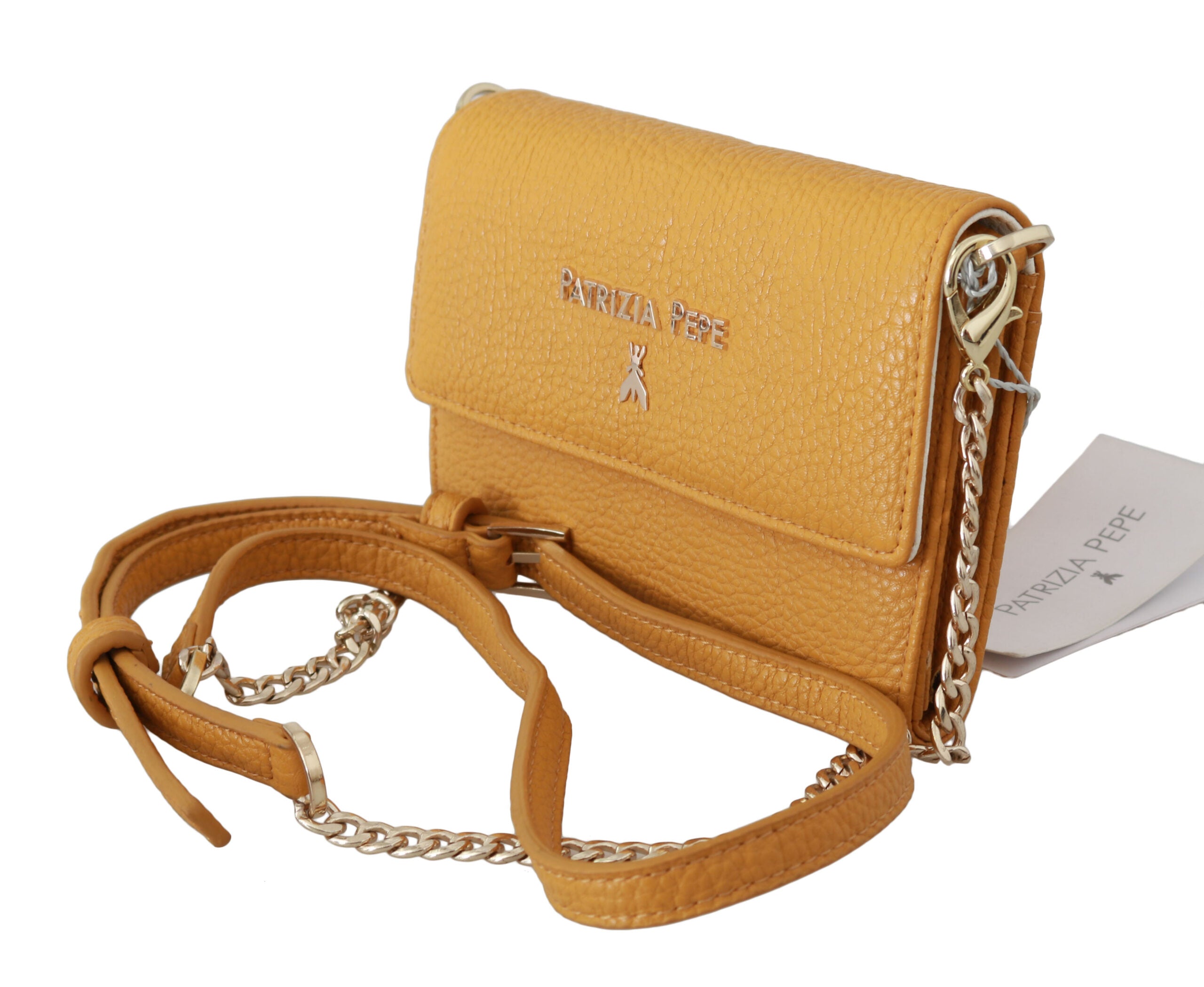Yellow Logo Leather Shoulder Strap Sling Bag - ventzia