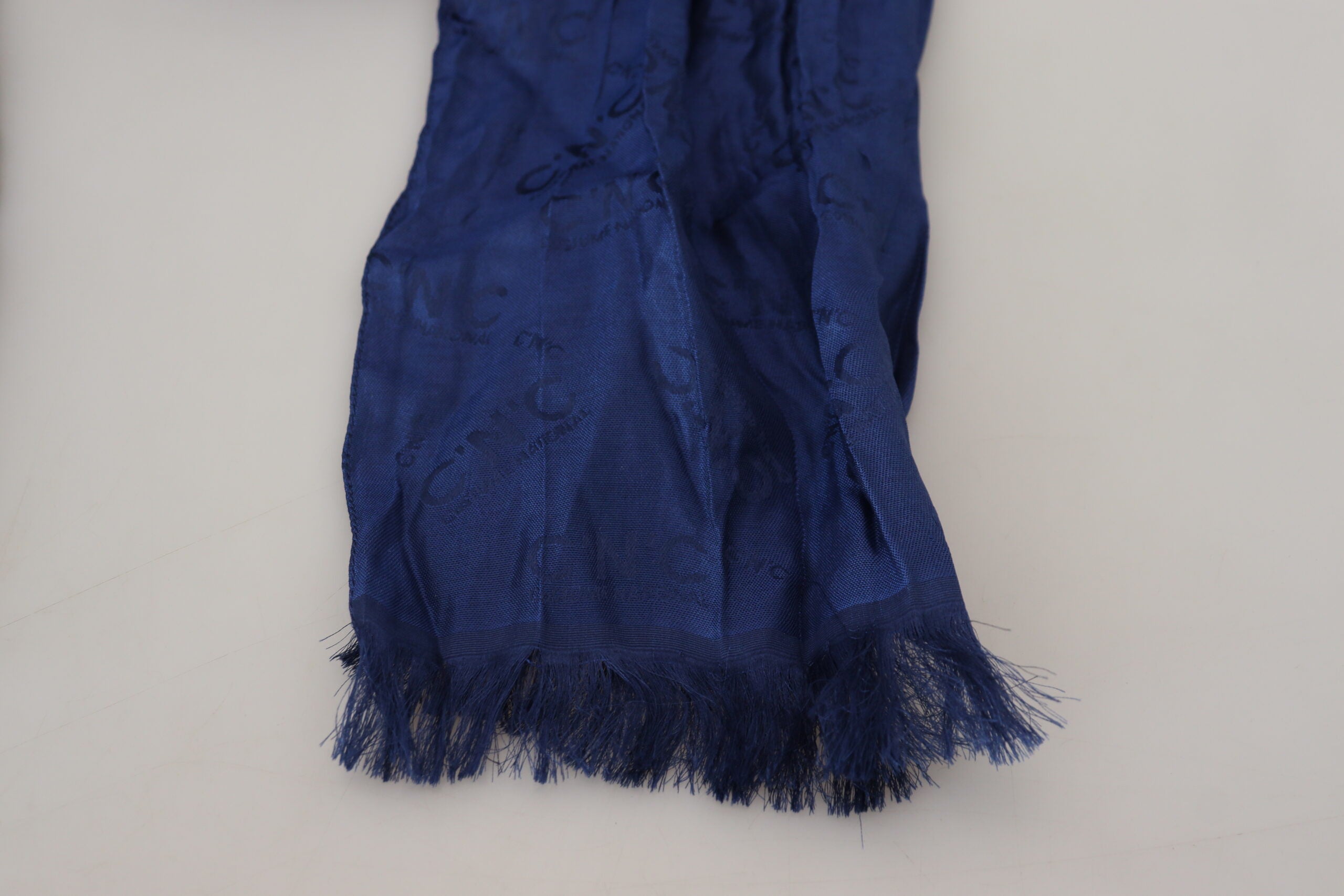 Blue Silk Shawl Foulard Fringes Scarf - ventzia