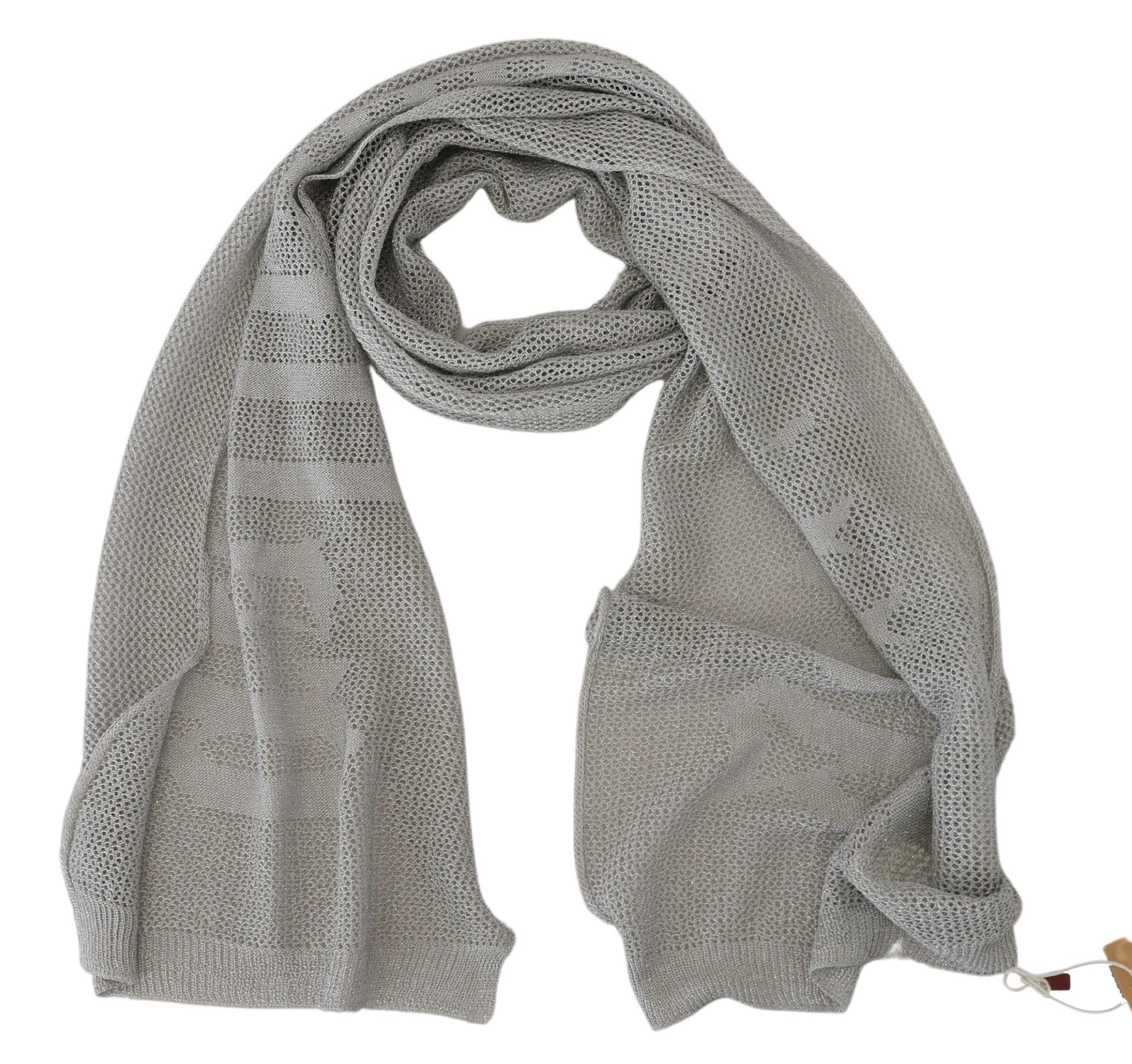 Gray Logo Knitted Neck Wrap Shawl Foulard Scarf - ventzia