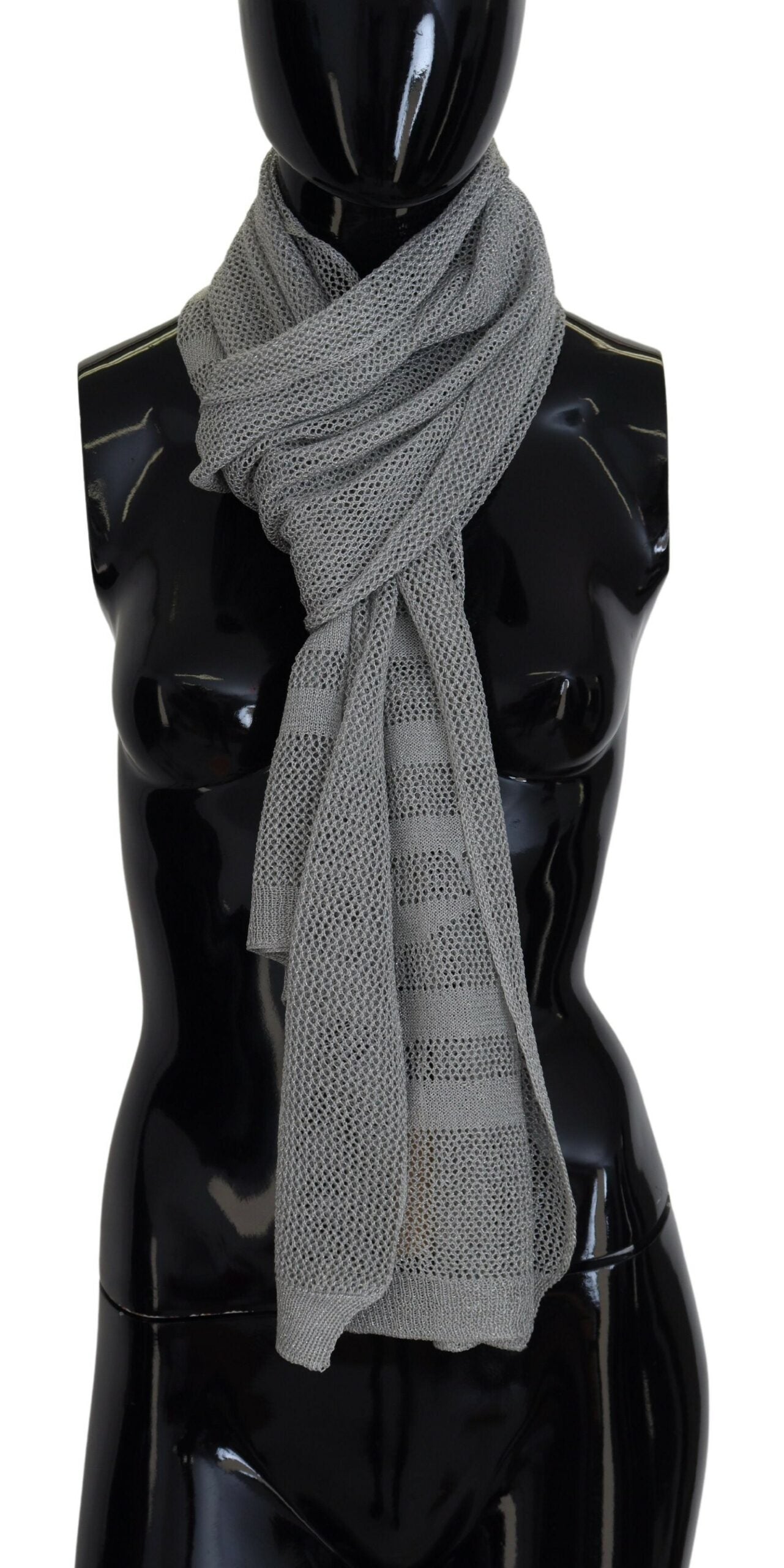 Gray Logo Knitted Neck Wrap Shawl Foulard Scarf - ventzia