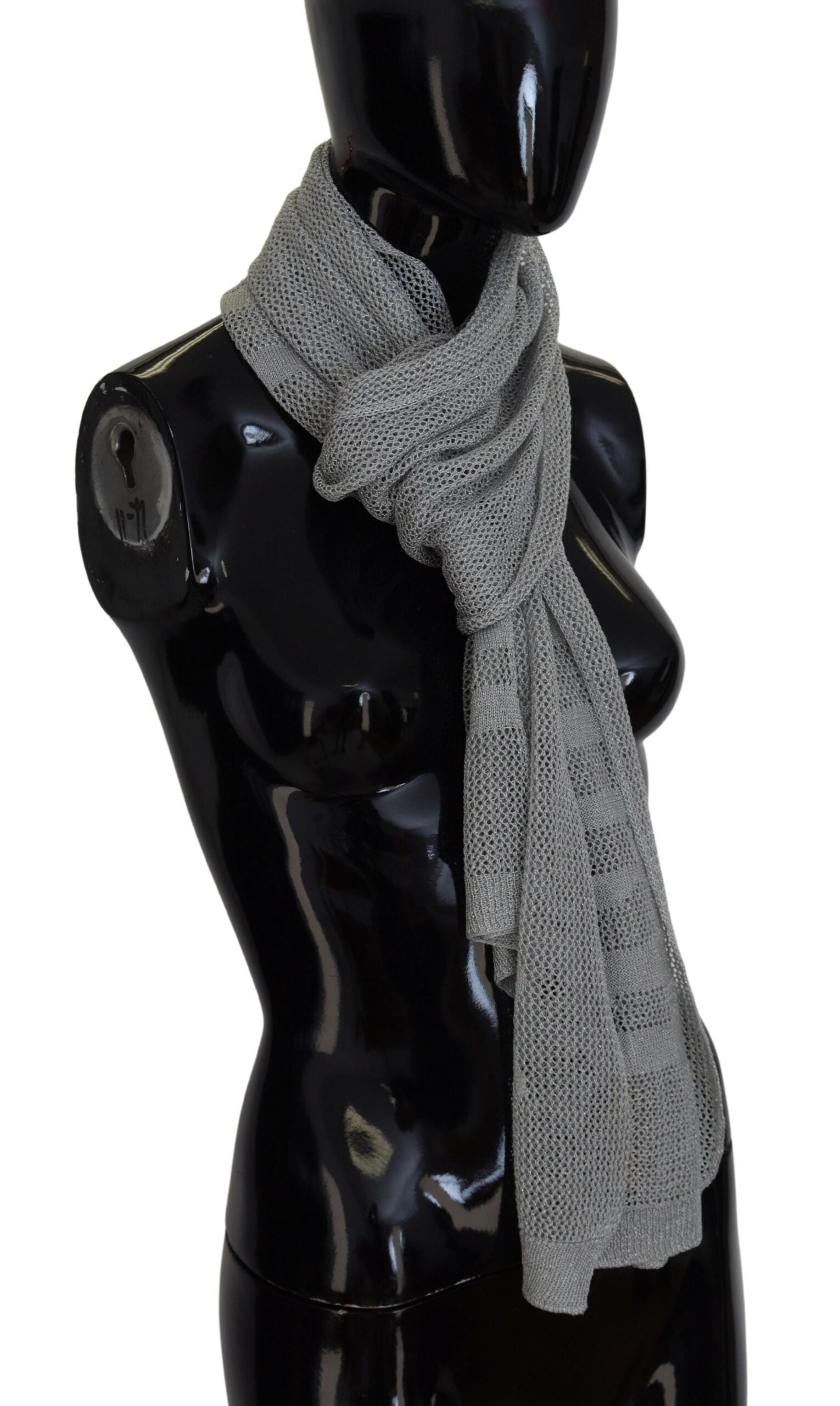 Gray Logo Knitted Neck Wrap Shawl Foulard Scarf - ventzia