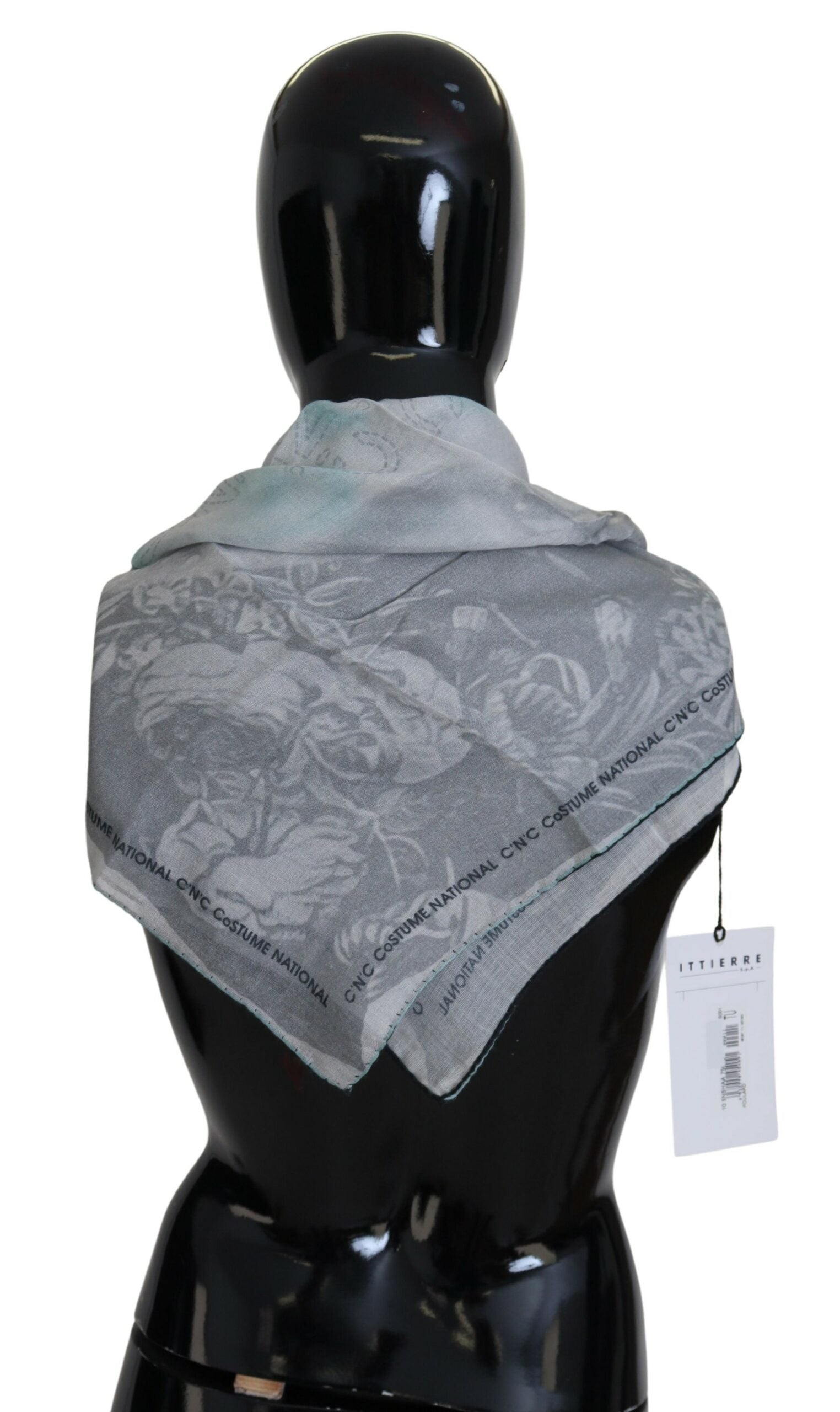 Gray Print Shawl Foulard Branded Scarf - ventzia
