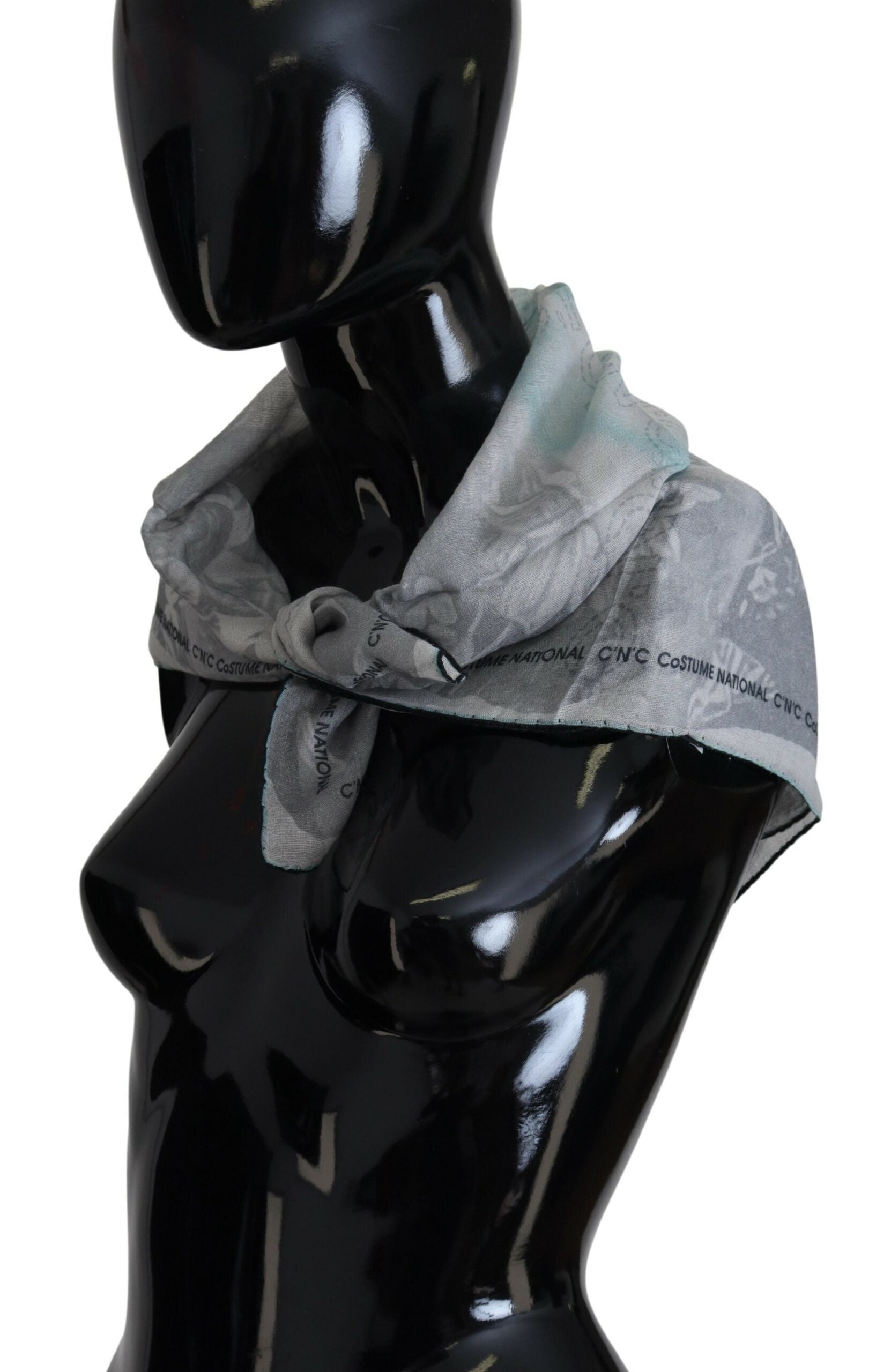 Gray Print Shawl Foulard Branded Scarf - ventzia