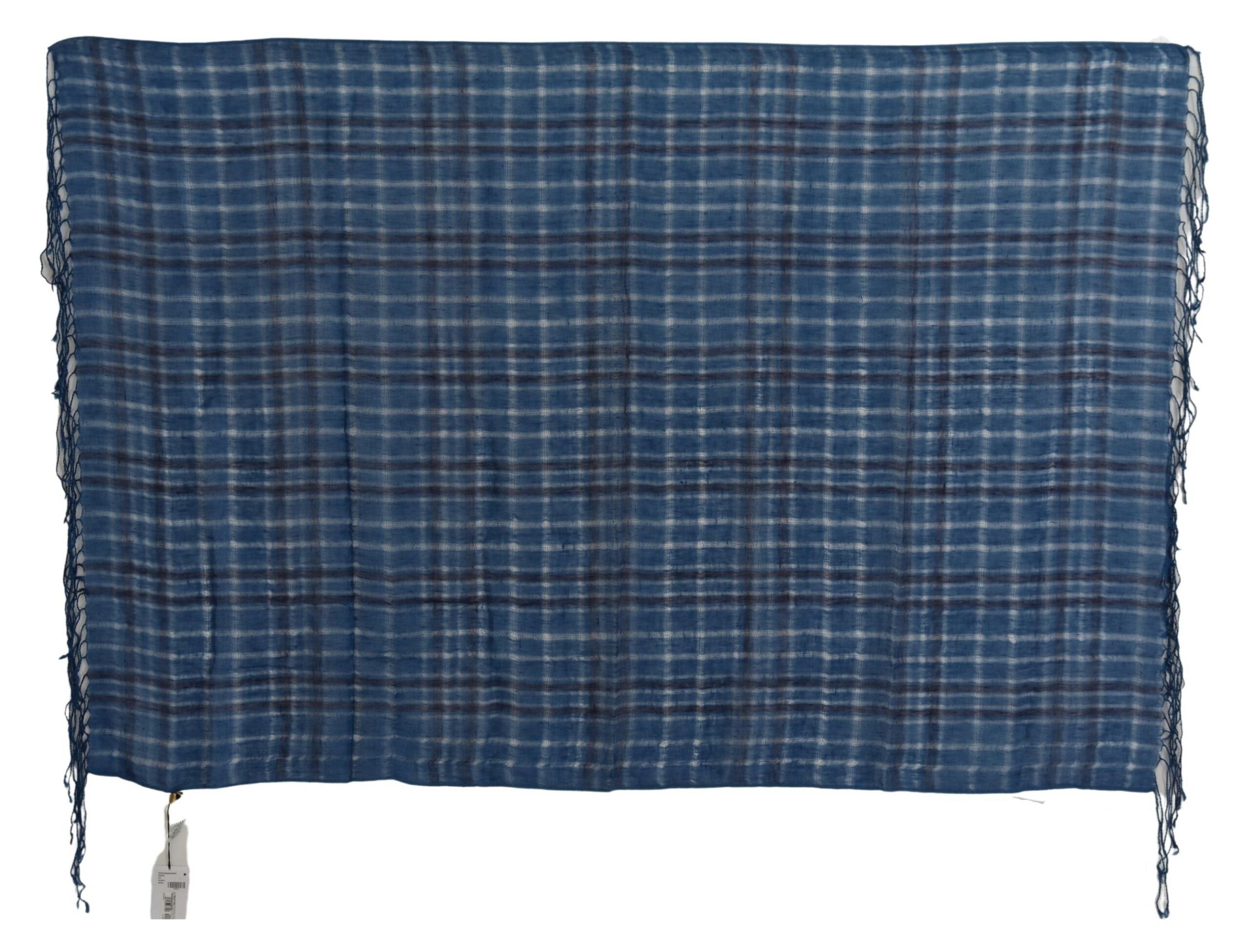 Blue Linen Shawl Foulard Fringes Scarf - ventzia