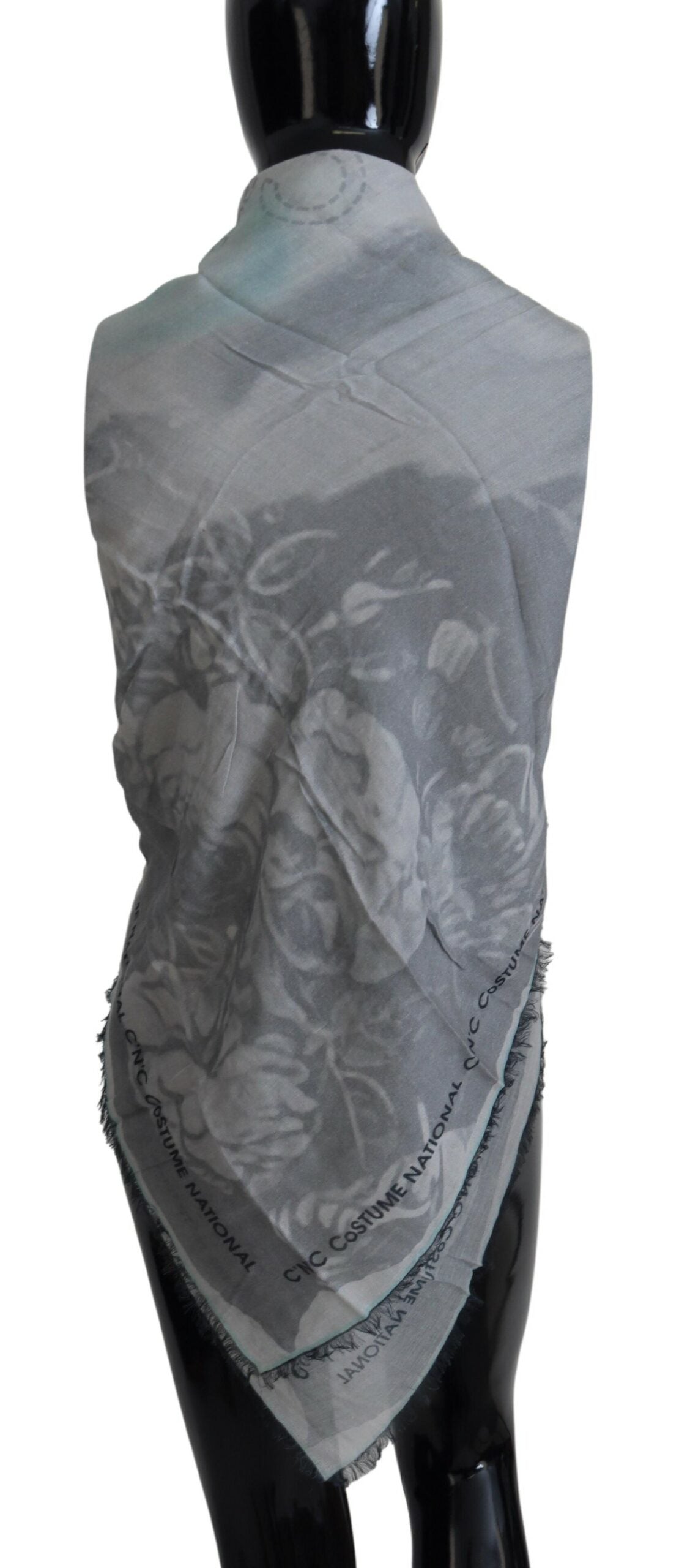 Gray Print Shawl Foulard Fringes Scarf - ventzia
