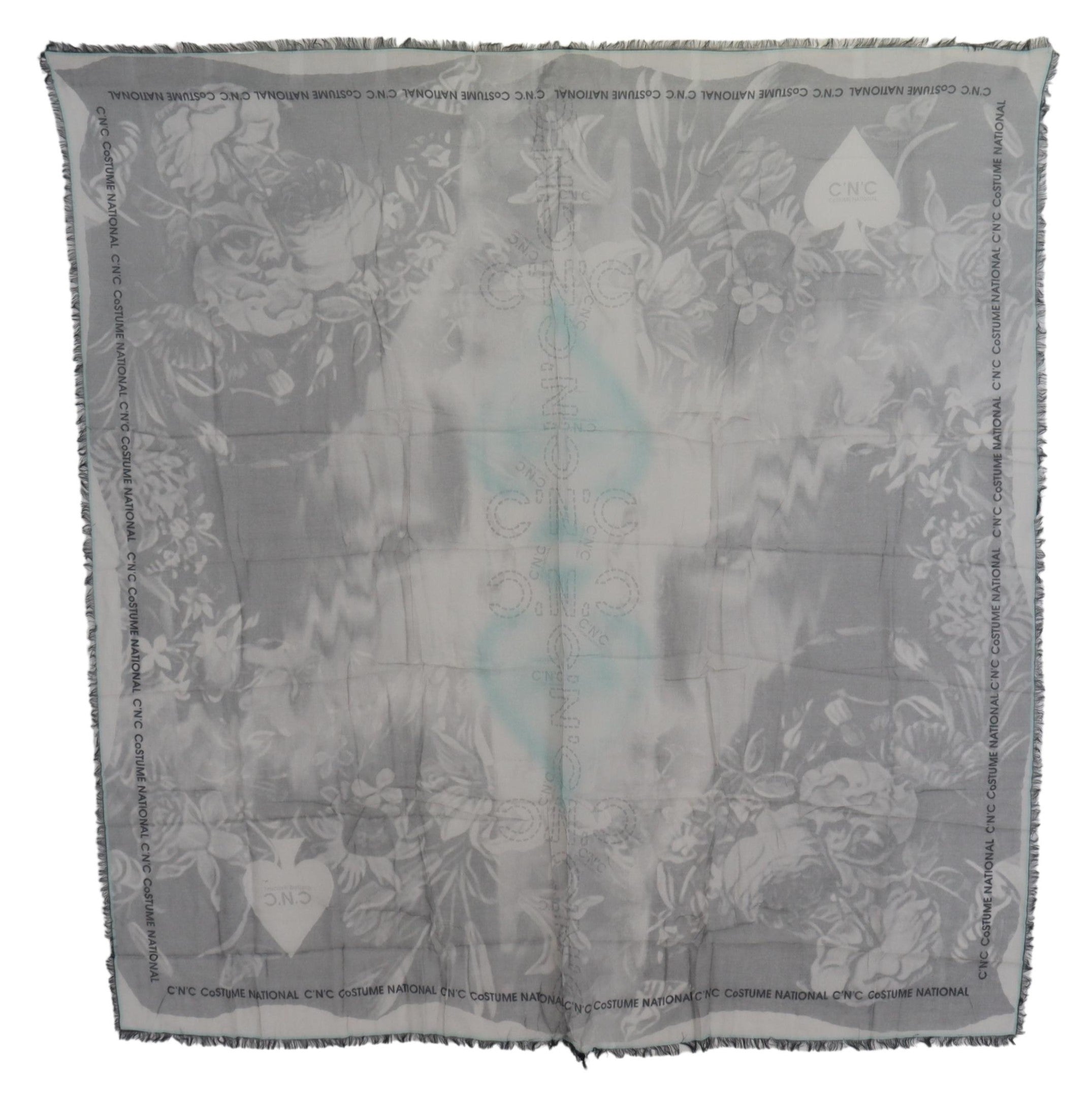Gray Print Shawl Foulard Fringes Scarf - ventzia