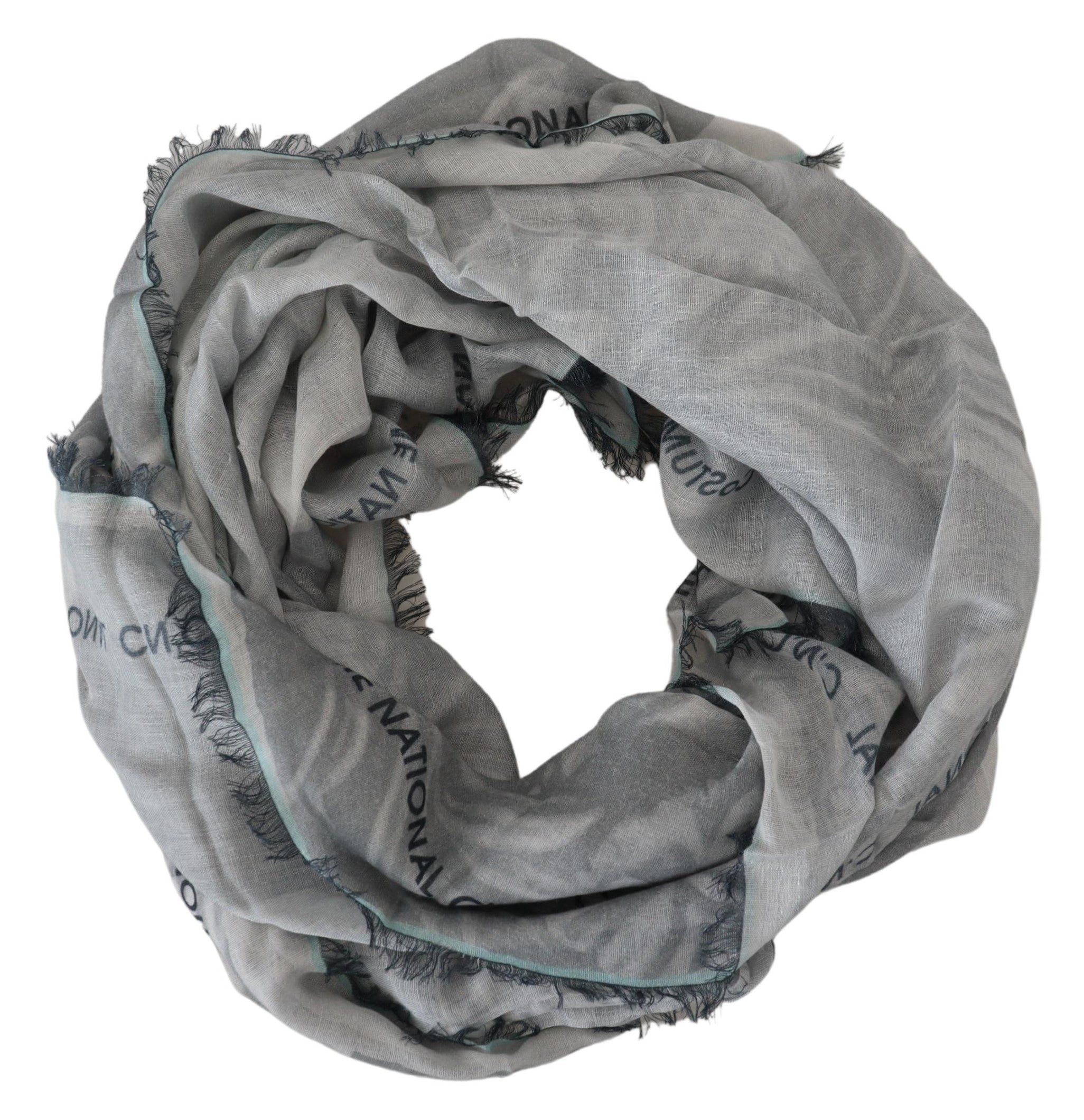 Gray Print Shawl Foulard Fringes Scarf - ventzia