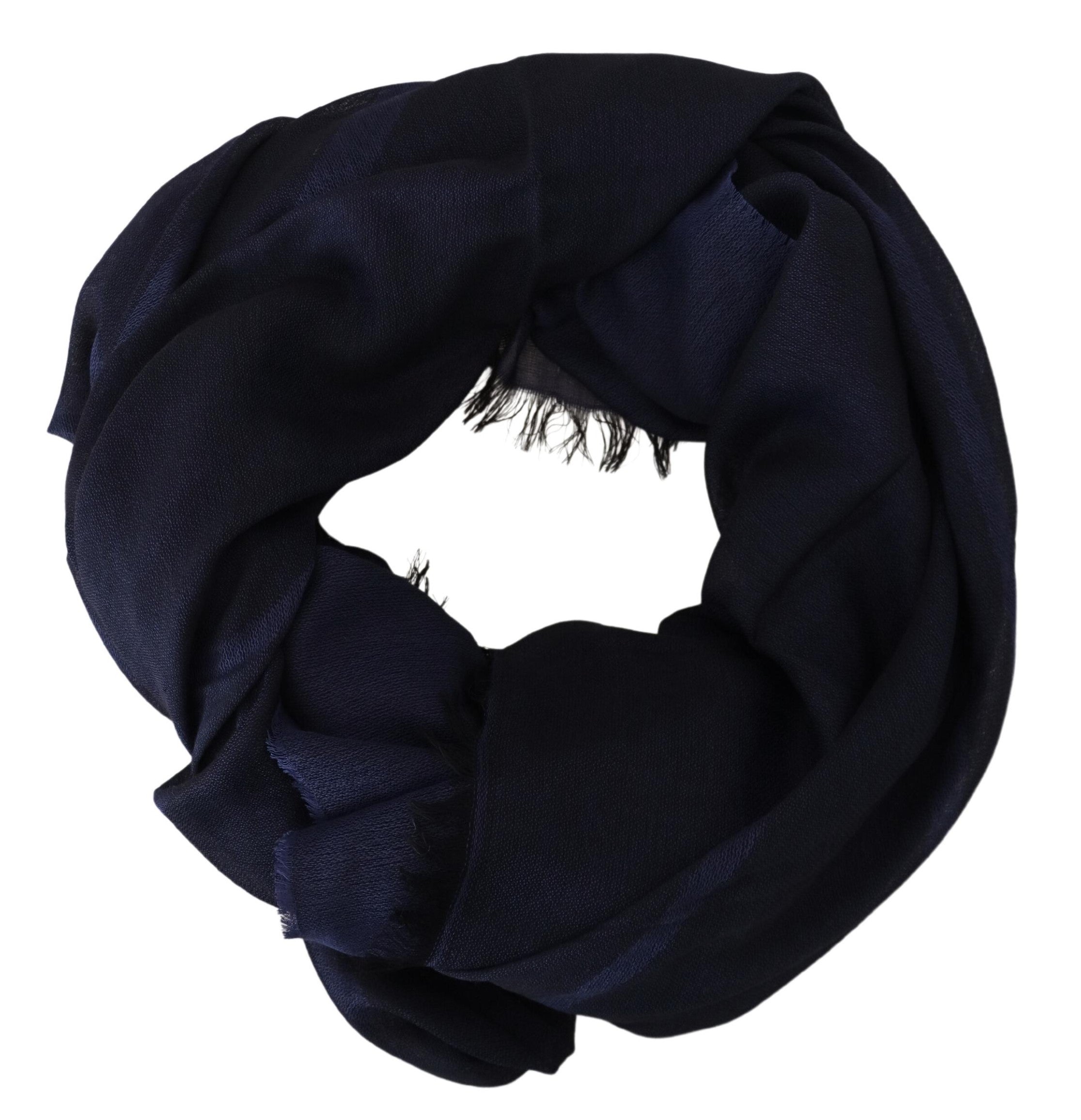 Dark Blue Wool Neck Wrap Shawl Fringes Scarf - ventzia